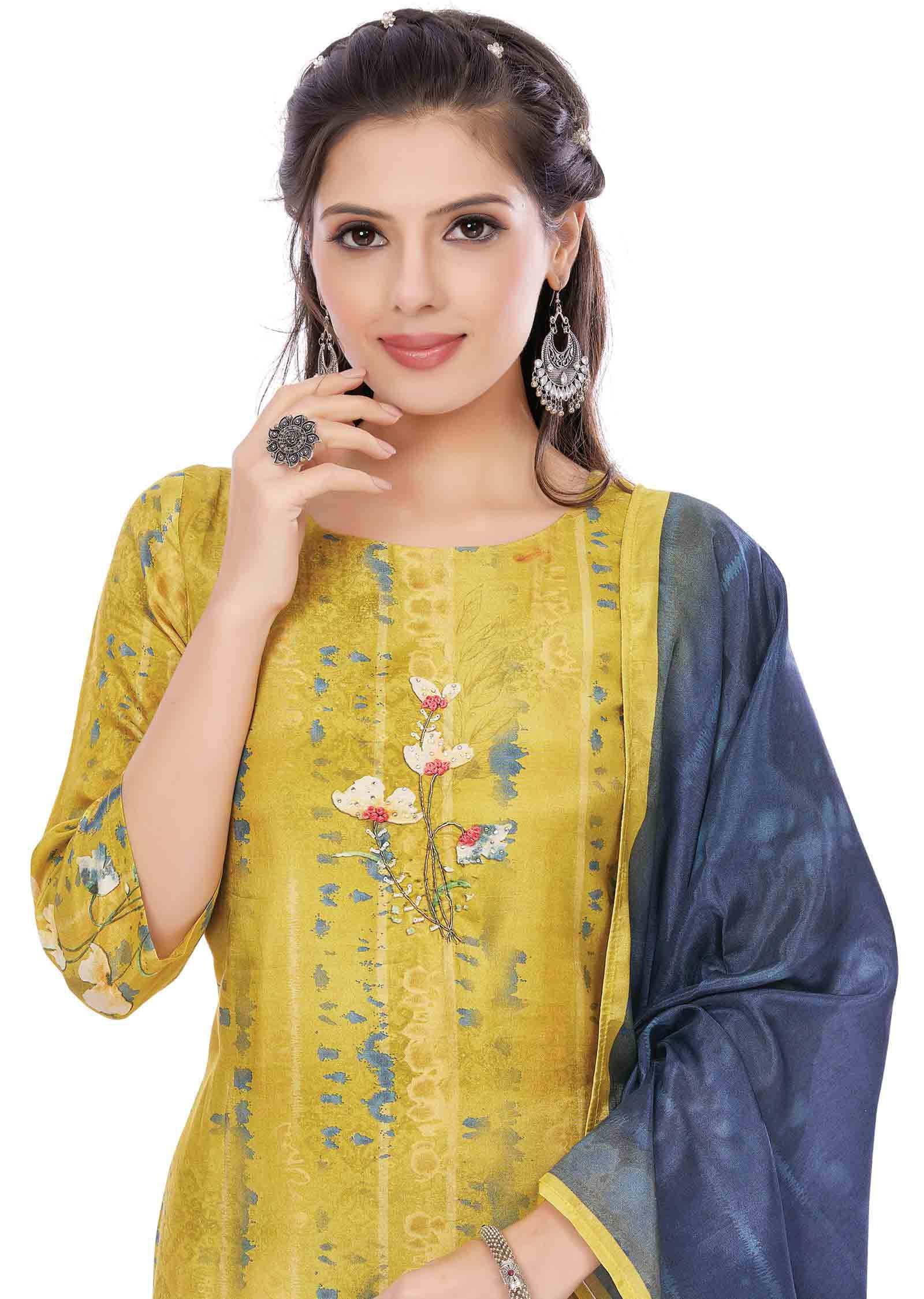 Green Dola Silk Kurti  Straight Cut