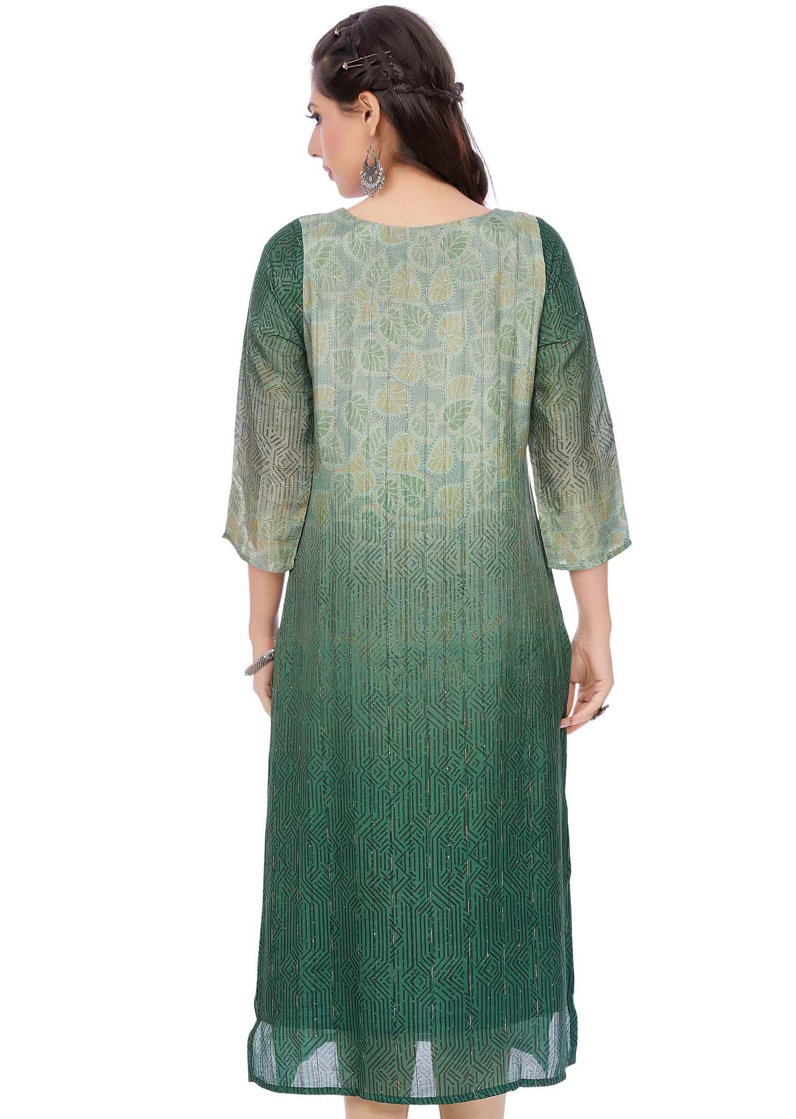 Green Dola Silk Sequins Straight Cut Kurti