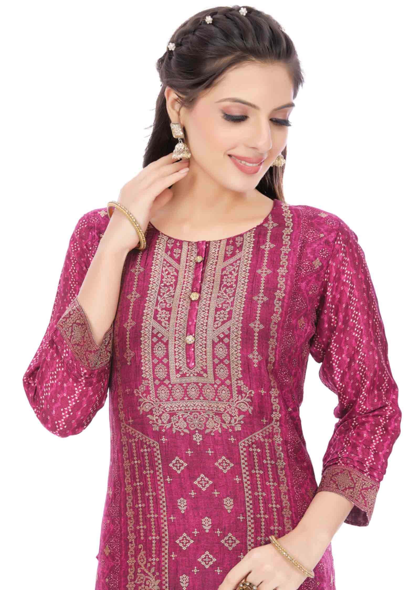 Maroon Banaras Silk Kurti  Straight Cut