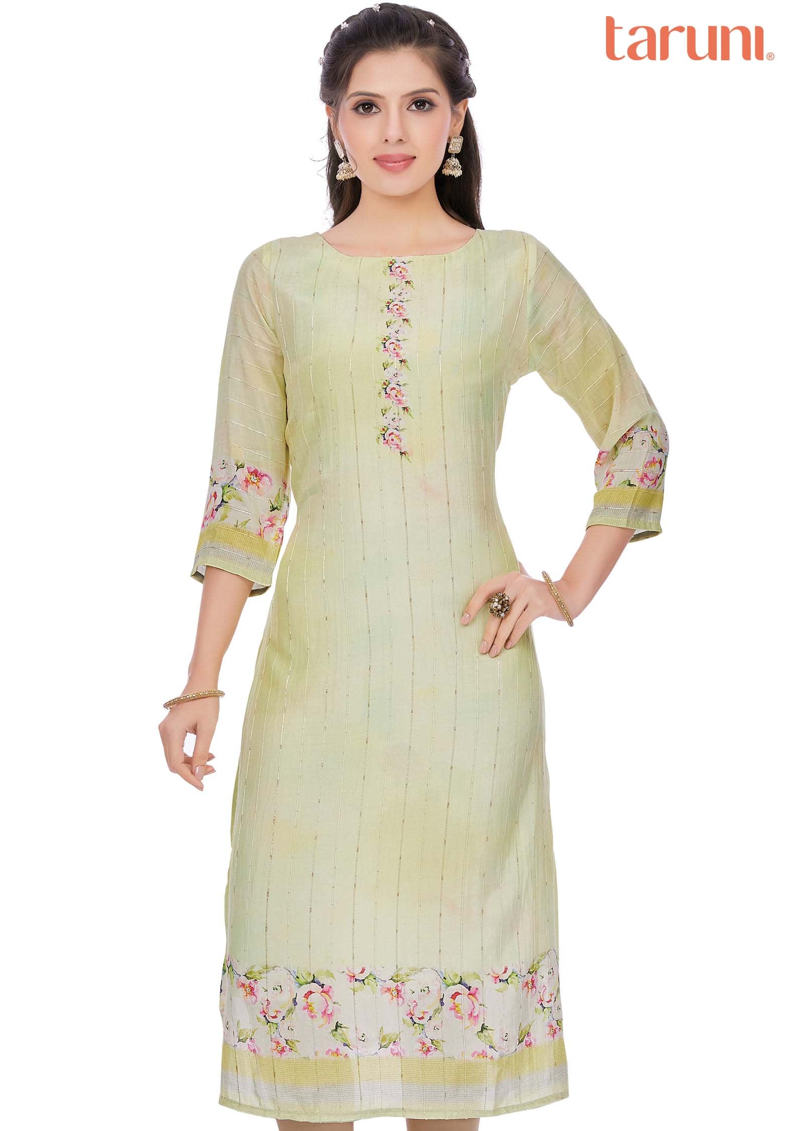 Lemon yellow Dola Silk Straight Cut Kurti