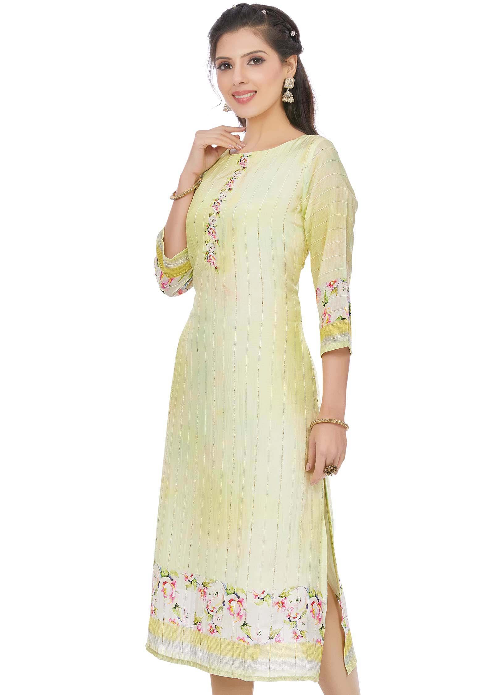 Yellow Dola Silk Kurti  Straight Cut