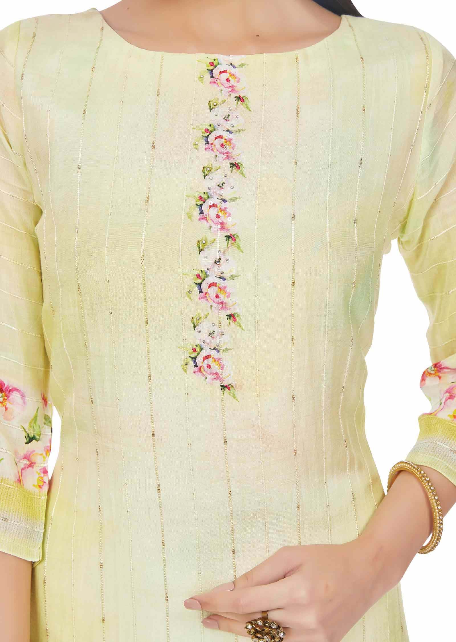 Yellow Dola Silk Kurti  Straight Cut