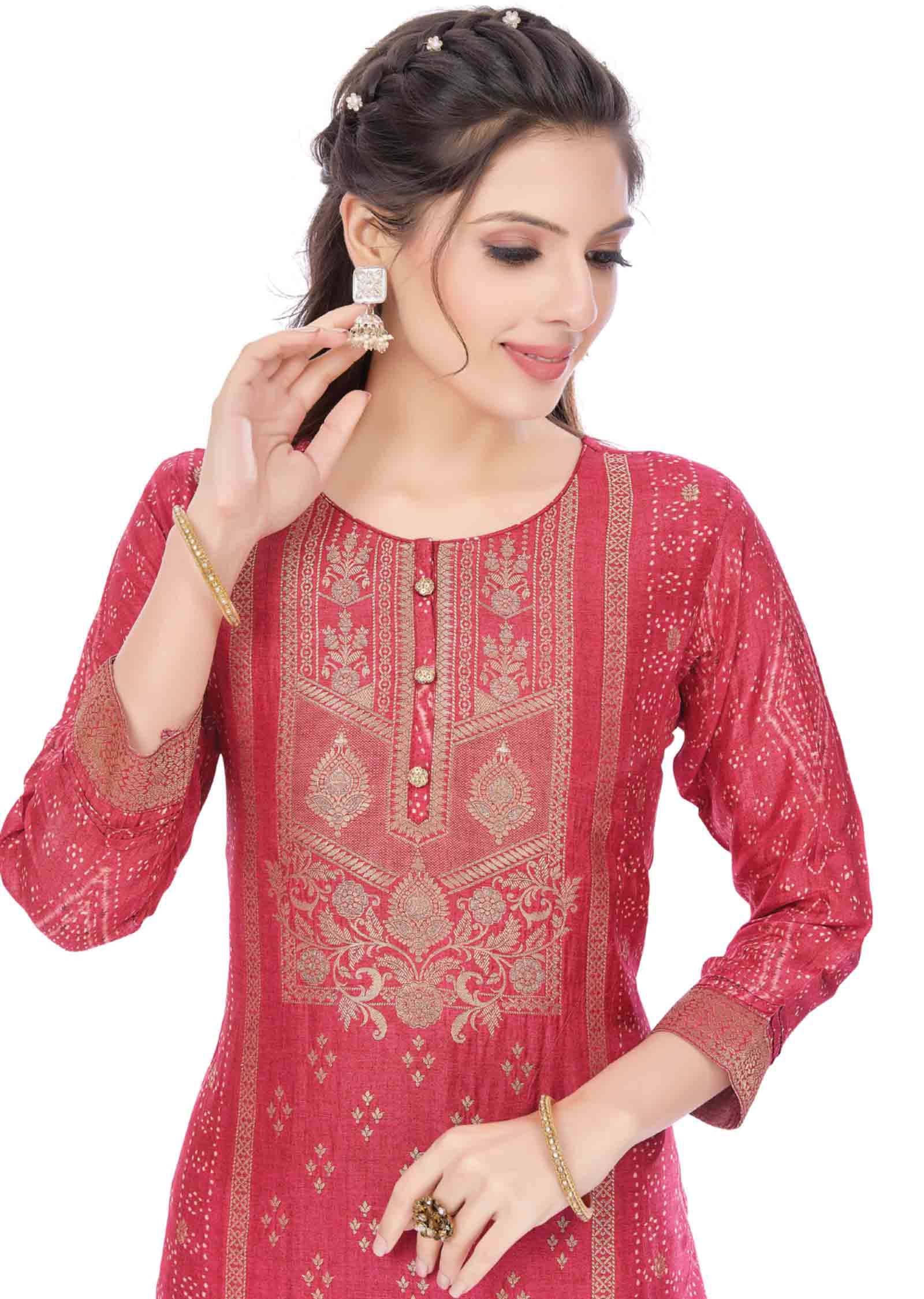 Pink Banaras Silk Kurti  Straight Cut