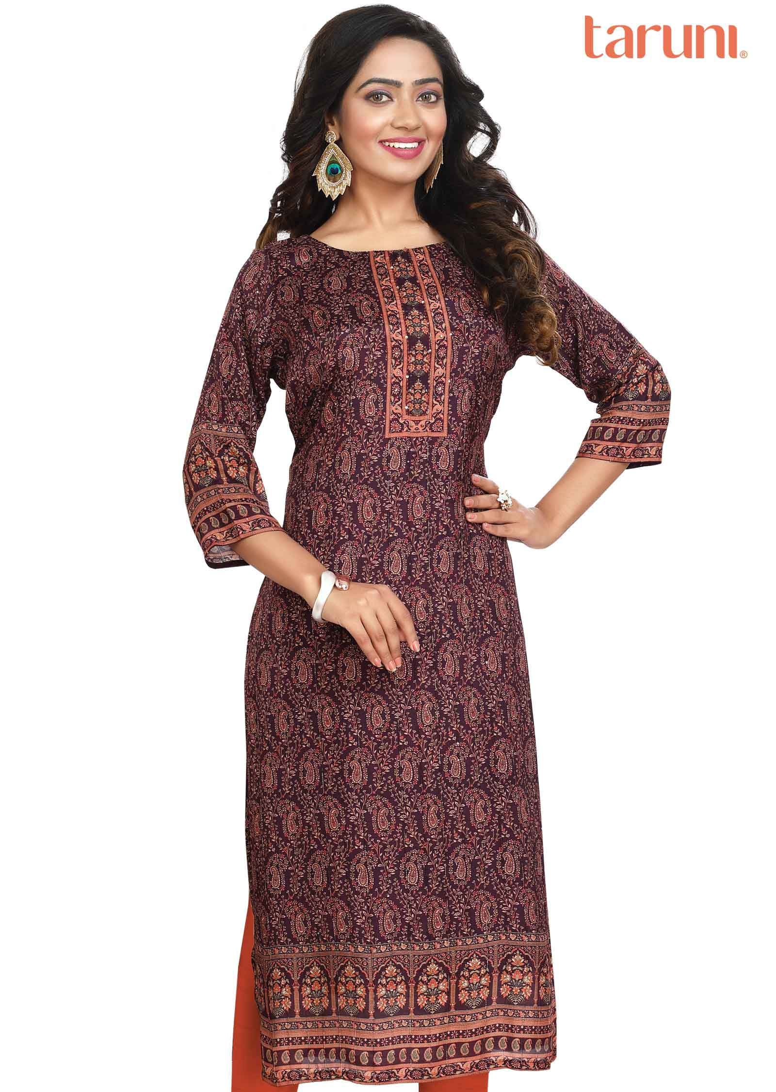 Wine Modal Kurti  Straight Cut