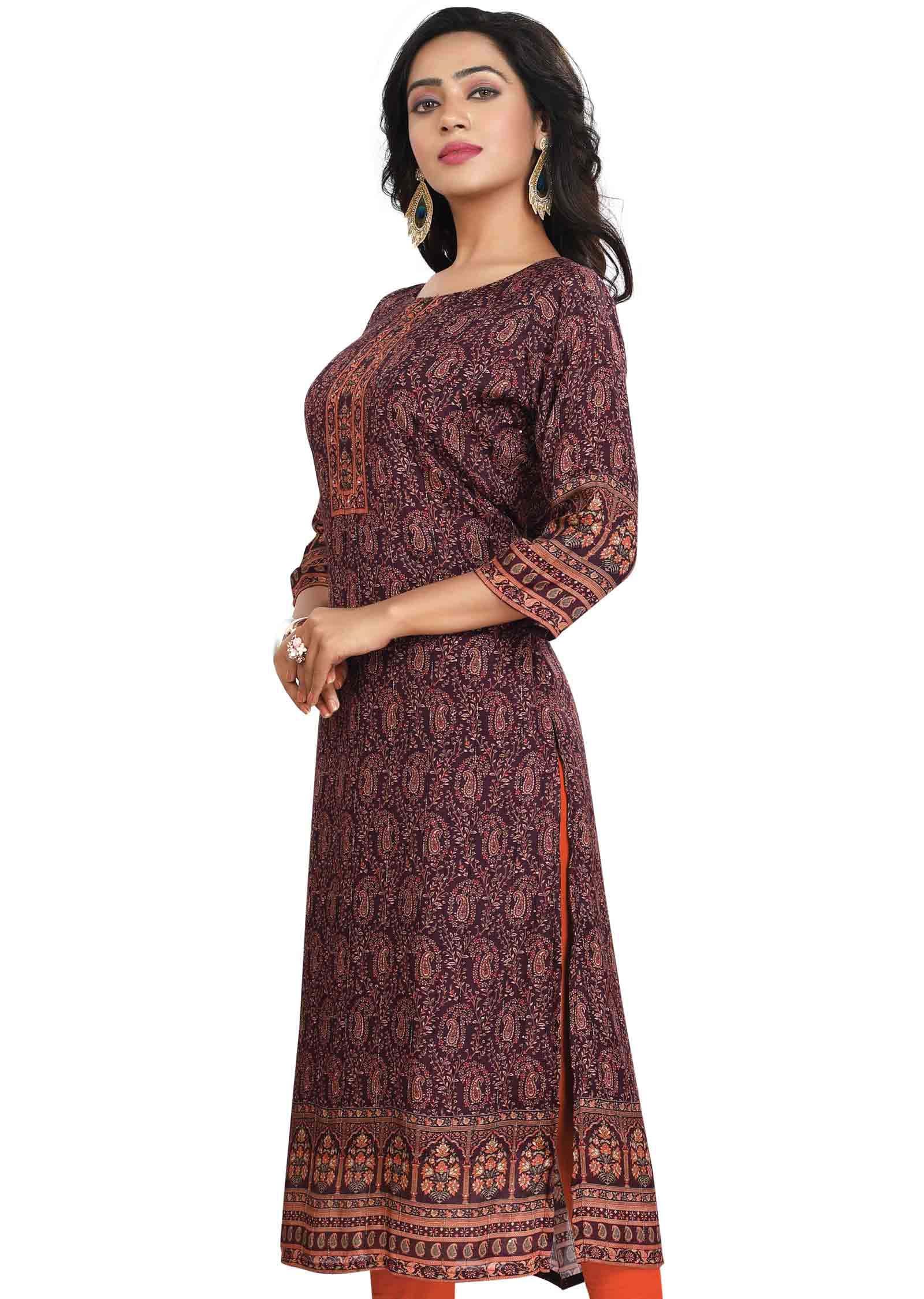 Wine Modal Kurti  Straight Cut