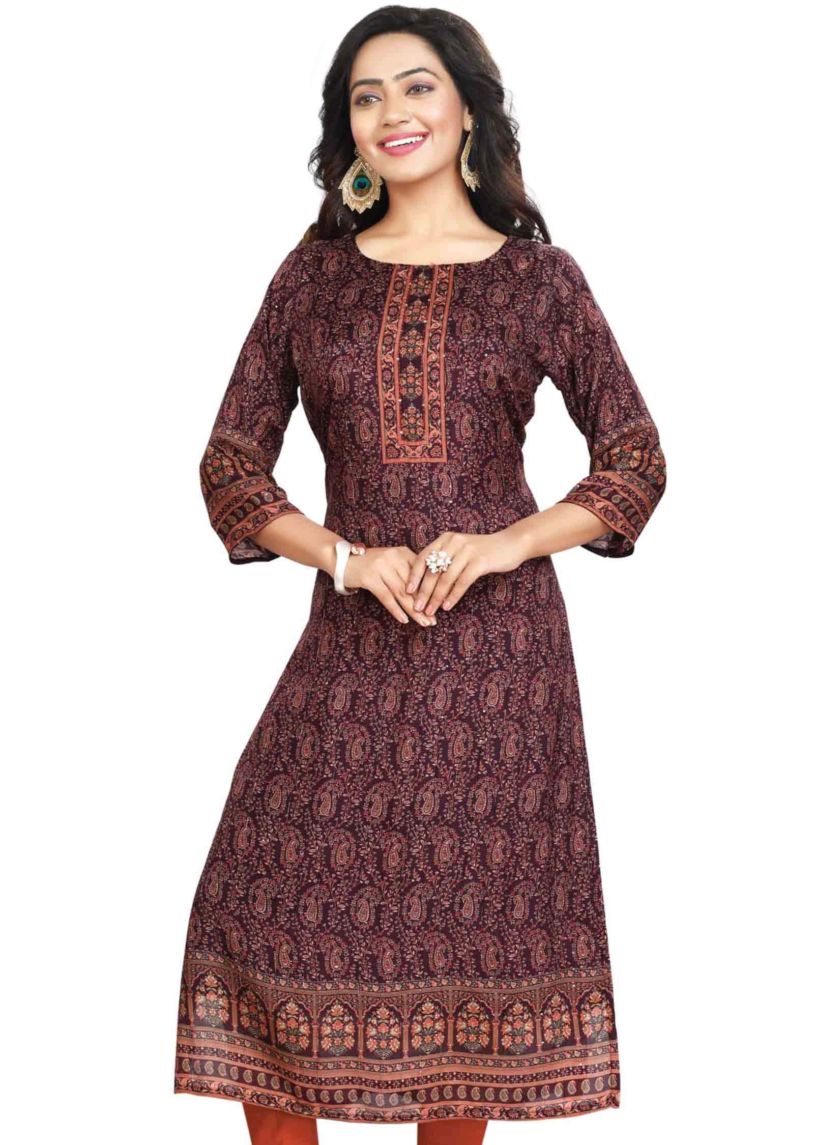 Wine Modal Kurti  Straight Cut