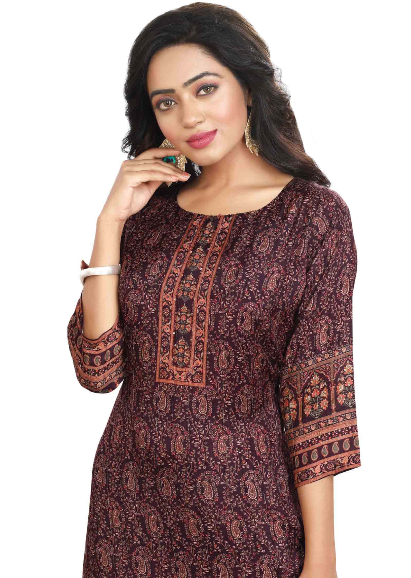 Wine Modal Kurti  Straight Cut