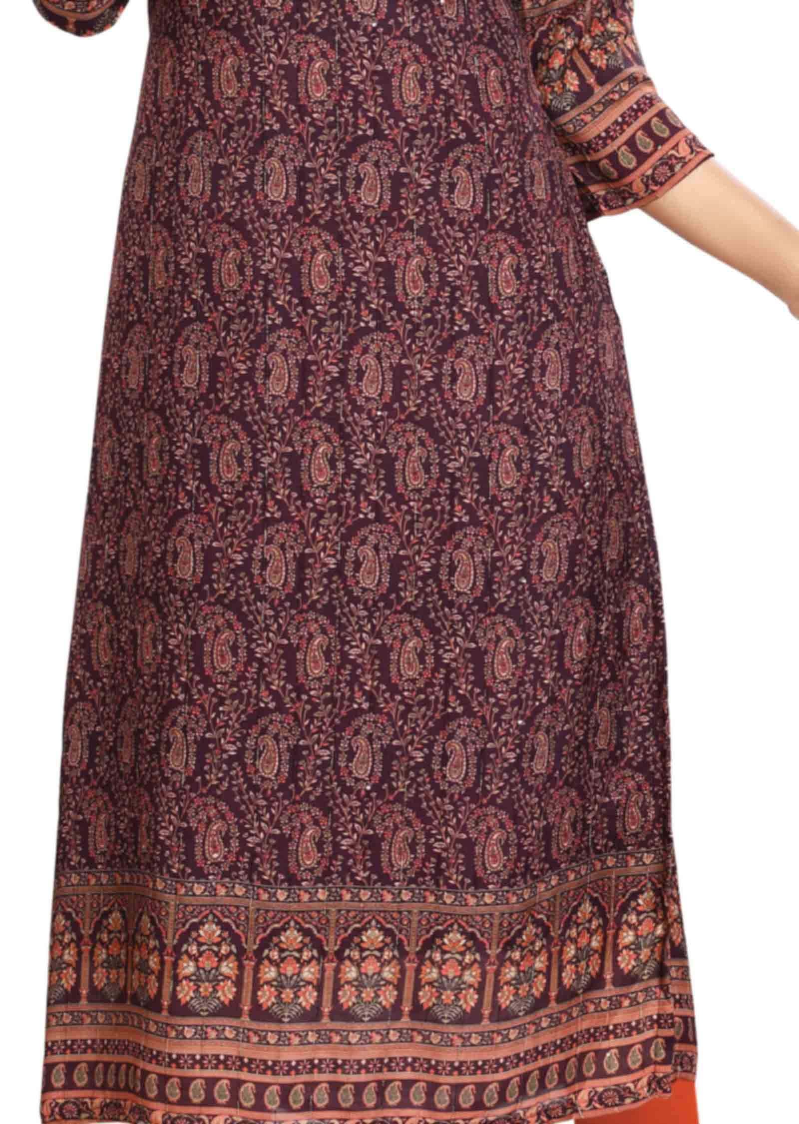 Wine Modal Printed Straight Cut Kurti