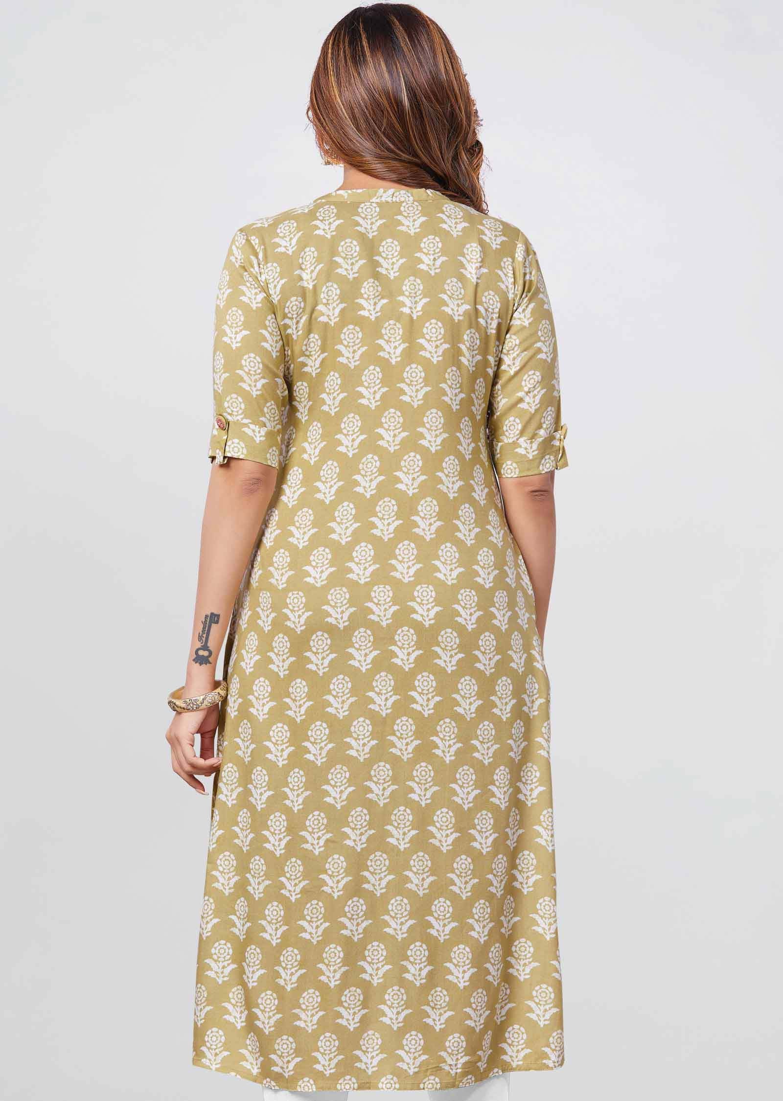 Beige Reyon Kurti  Straight Cut