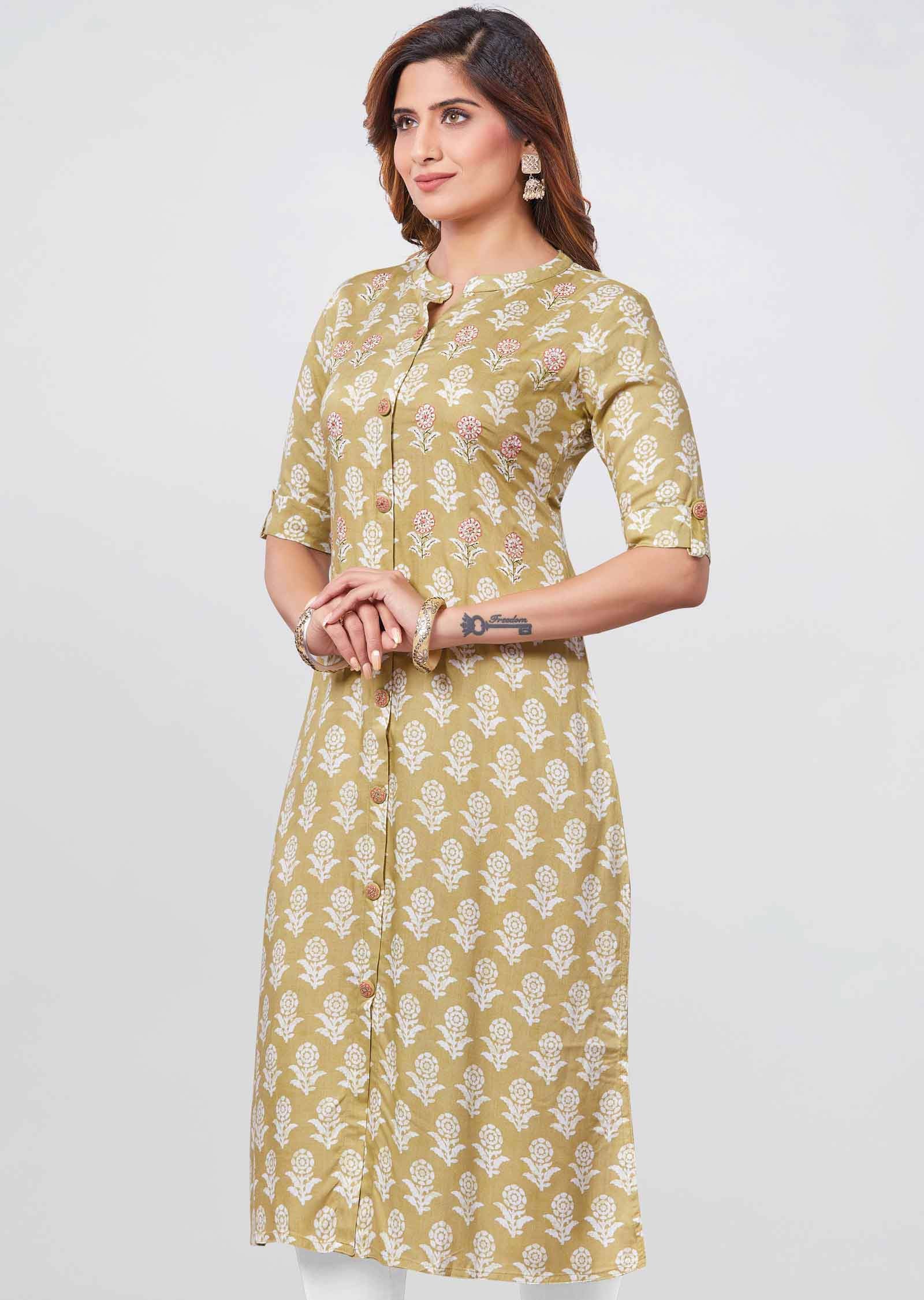 Beige Reyon Kurti  Straight Cut