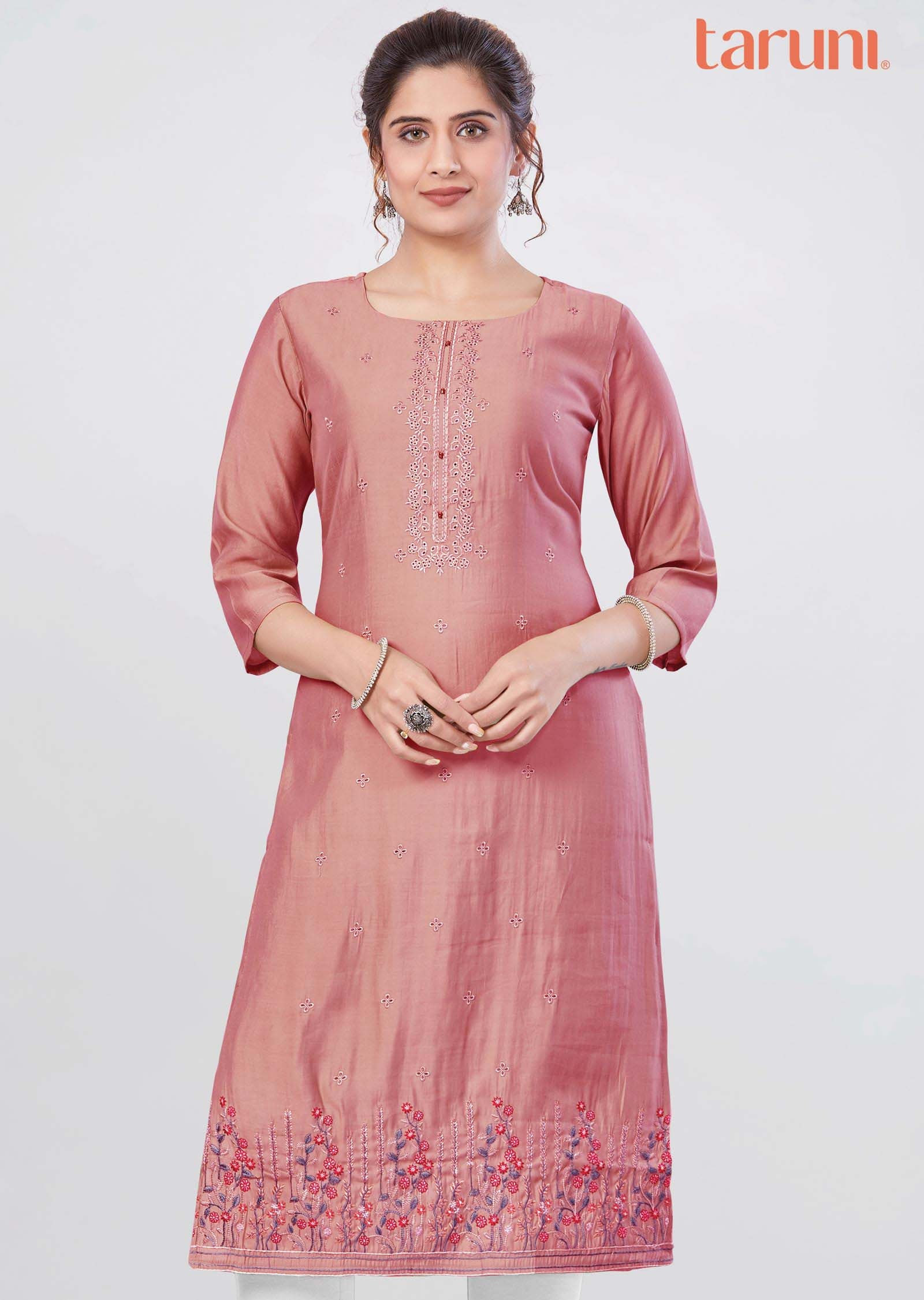 Pink Soft Silk Kurti  Straight Cut