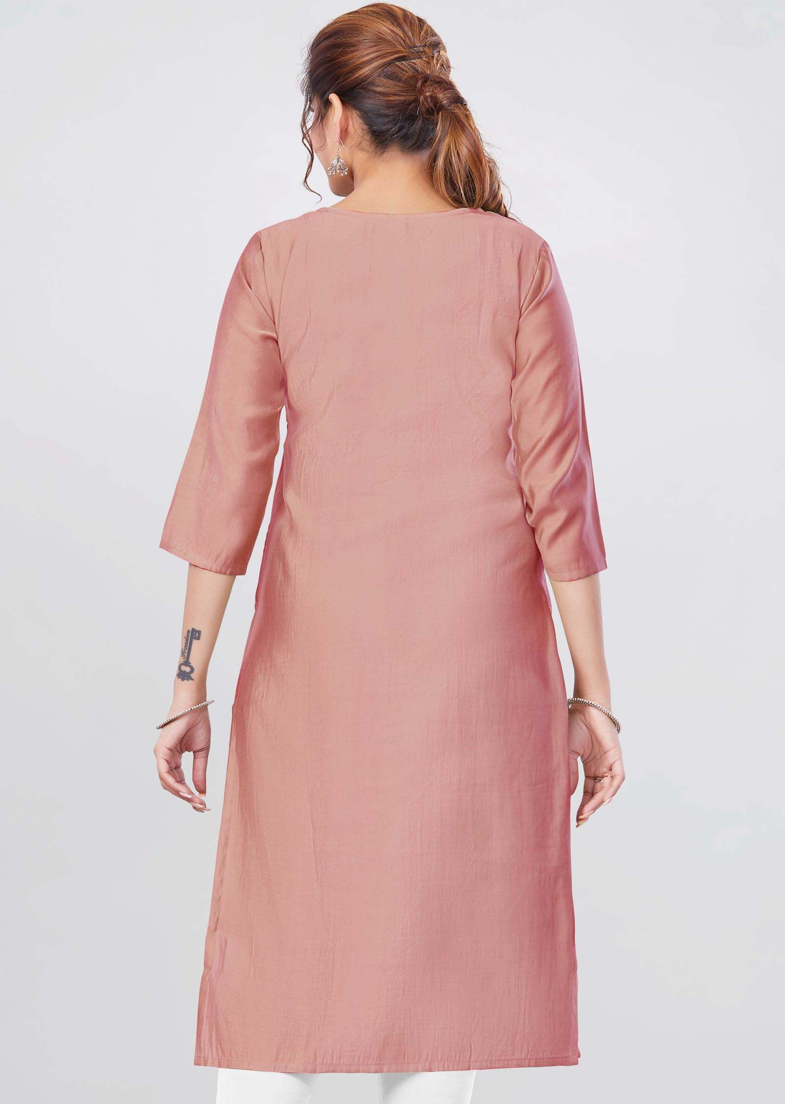 Pink Soft Silk Kurti  Straight Cut