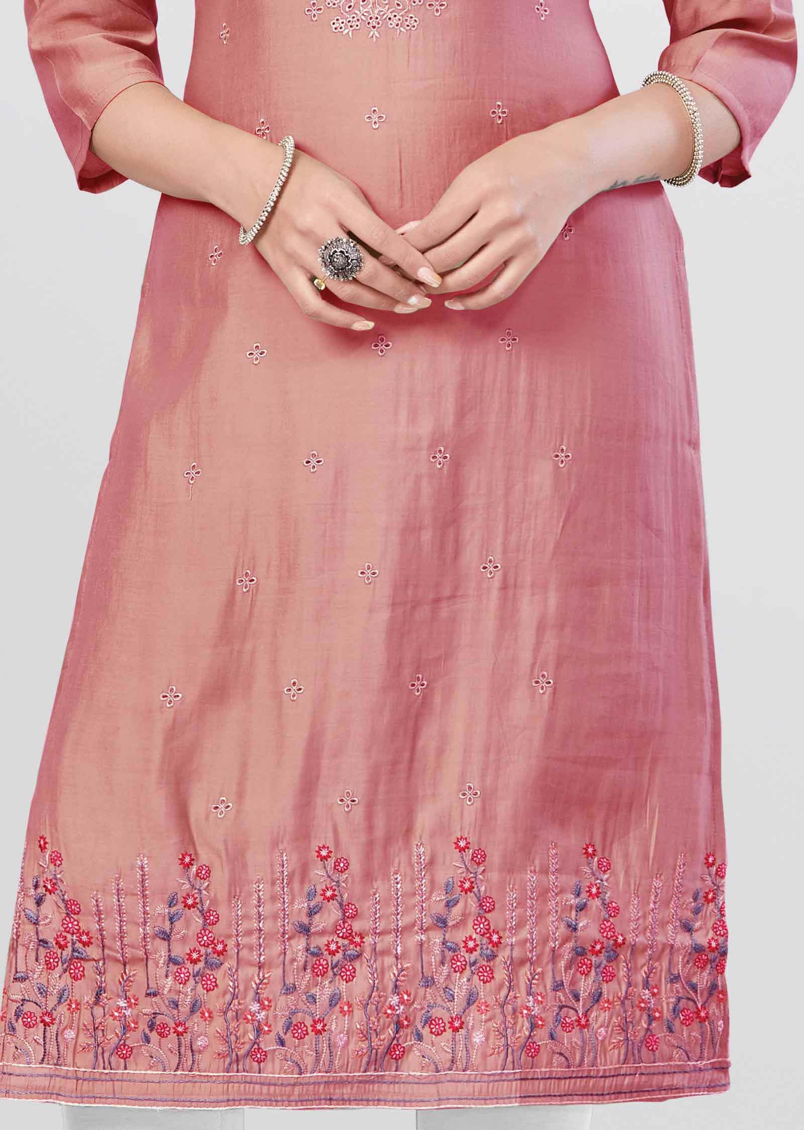 Pink Soft Silk Kurti  Straight Cut