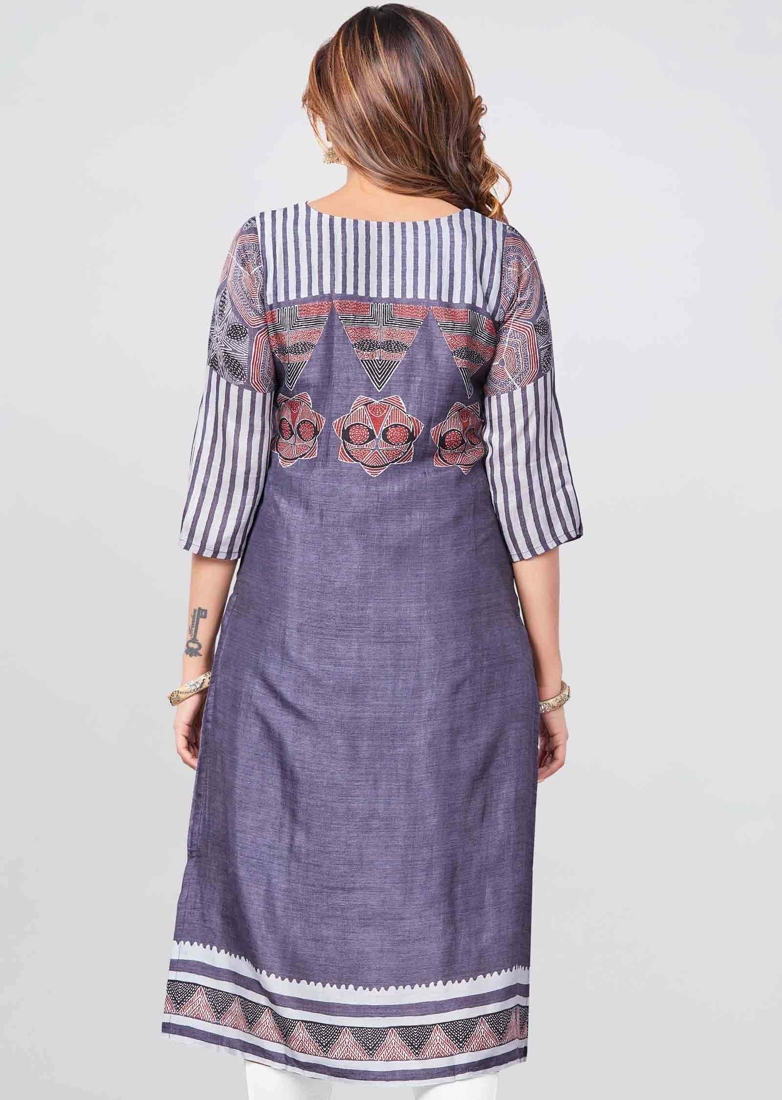 Grey Soft Silk Kurti  Straight Cut