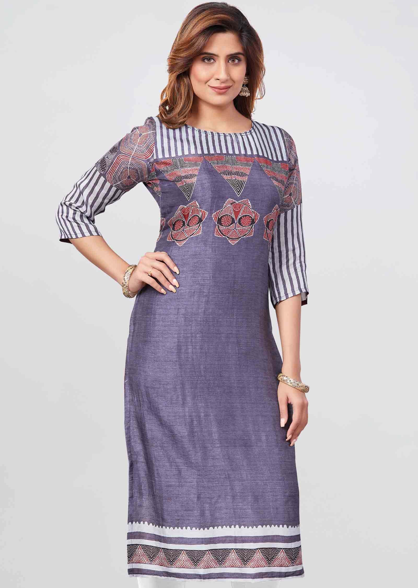 Grey Soft Silk Kurti  Straight Cut