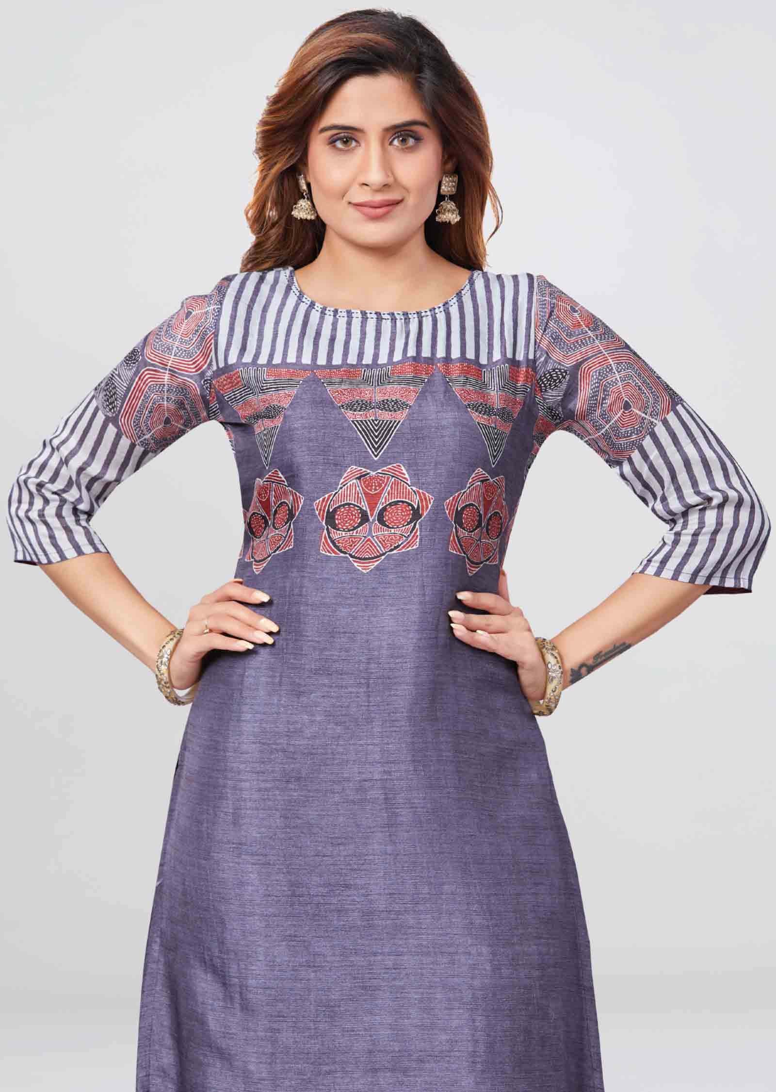 Grey Soft Silk Kurti  Straight Cut