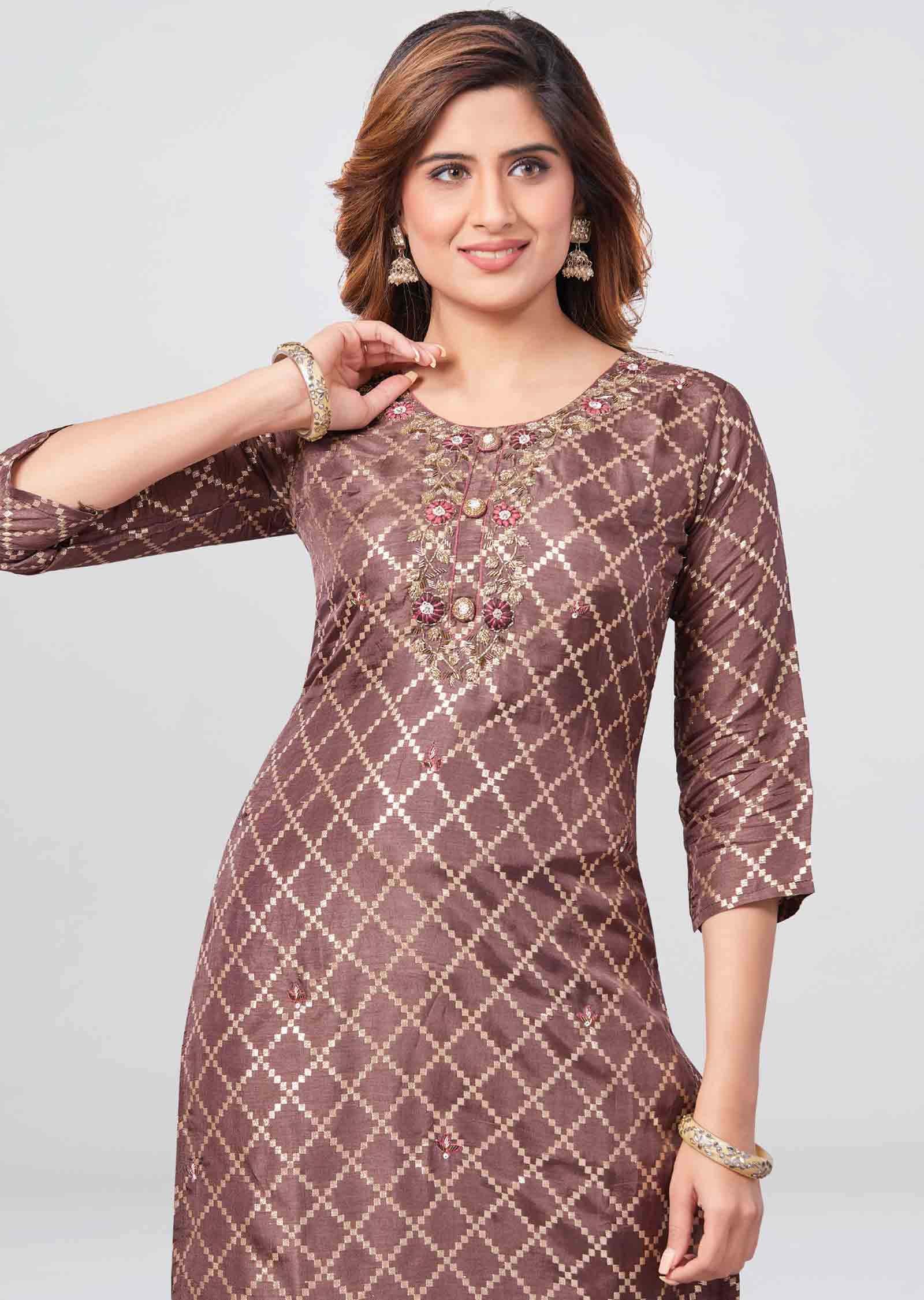 Brown Banaras Kurti  Straight Cut