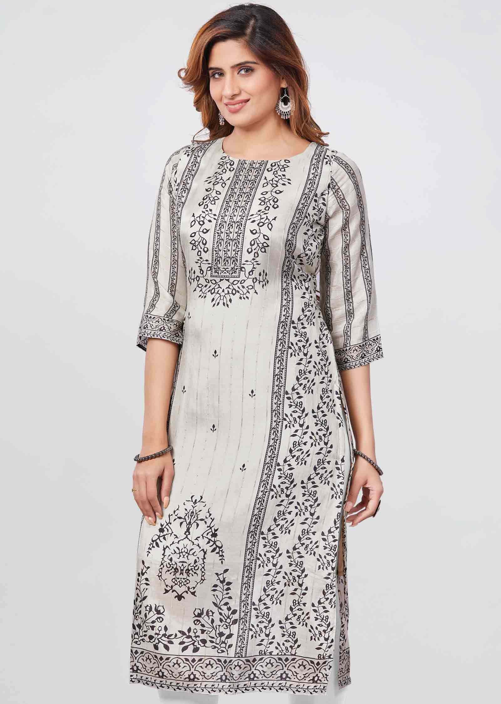 Grey Muslin Kurti  Straight Cut