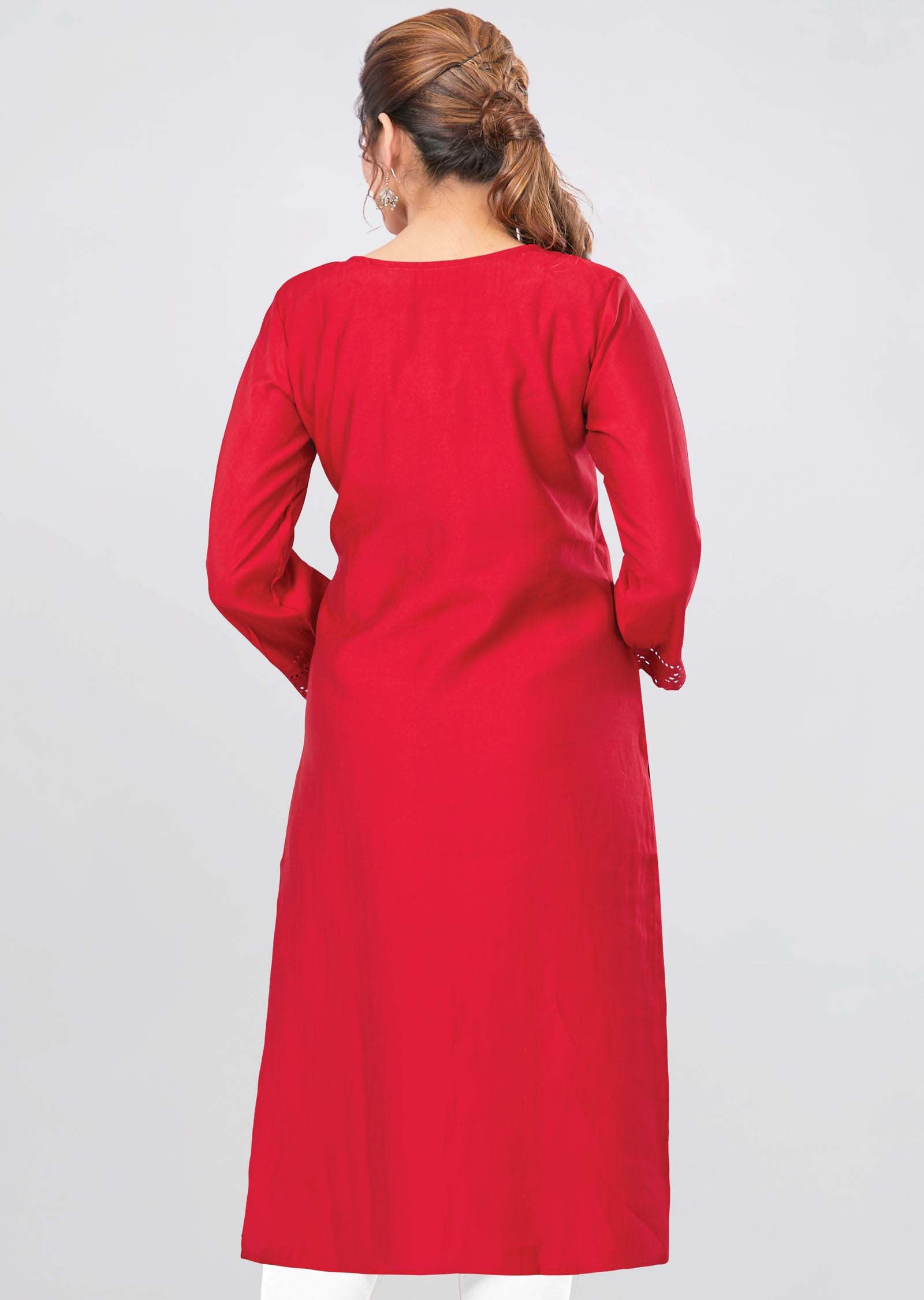 Maroon Modal Chenderi Kurti  Straight Cut