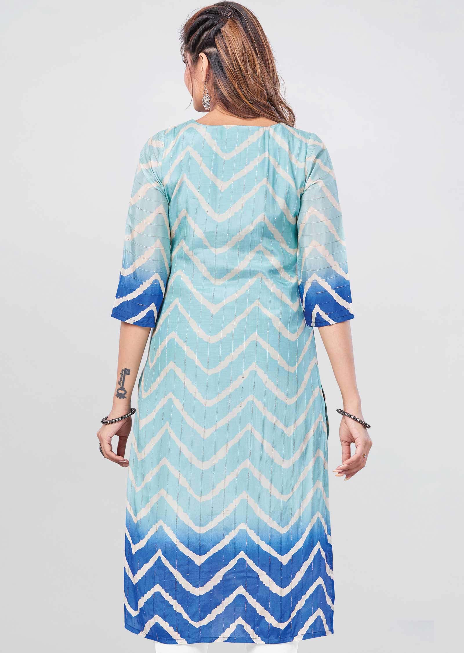 Light Sea Green Muslin Zardosi & Embroidered Straight Cut Kurti