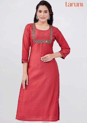 Rsut Chanderi silk Sequins Straight Cut Kurti