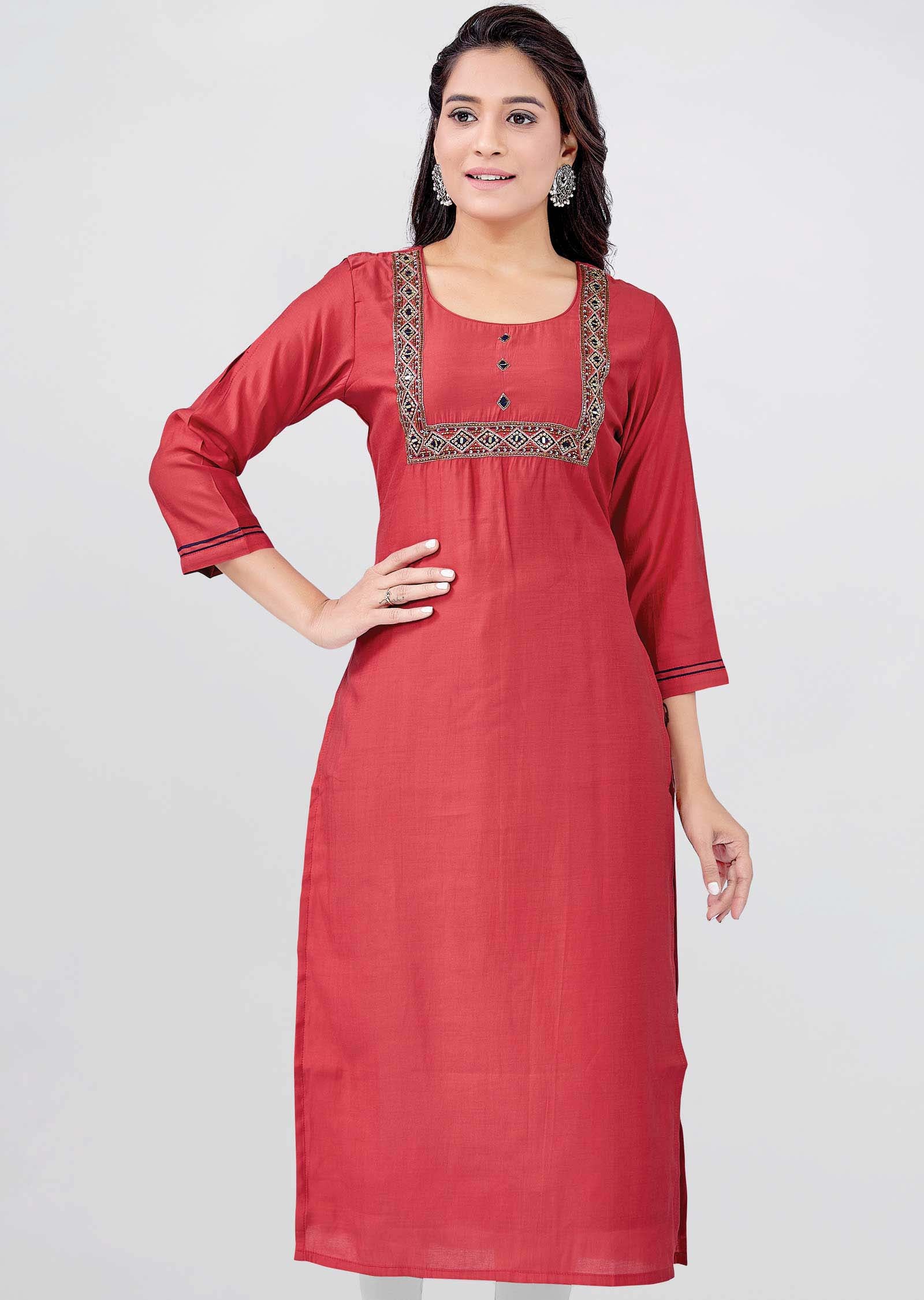 Brown Chanderi Silk Kurti  Straight Cut