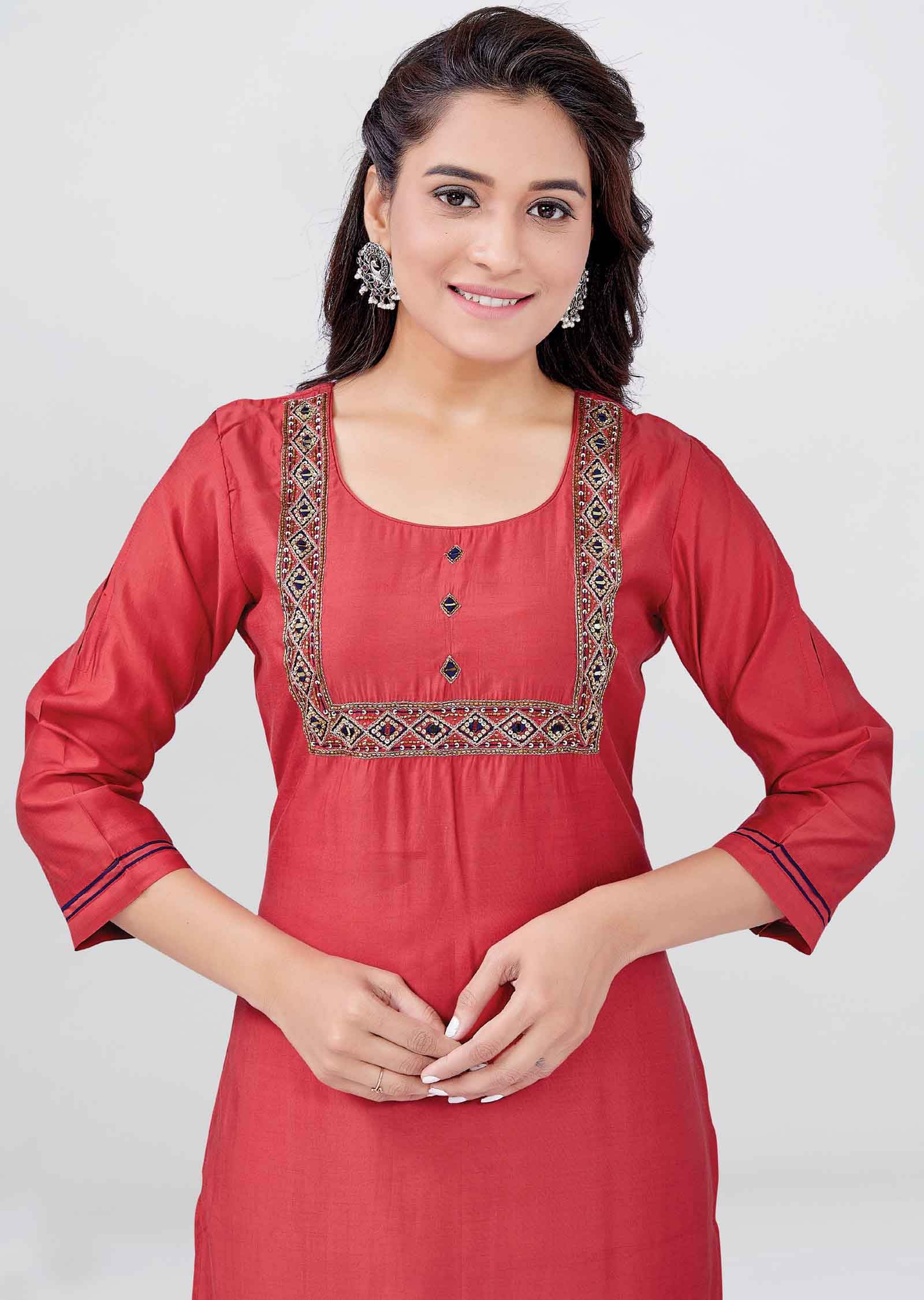 Brown Chanderi Silk Kurti  Straight Cut