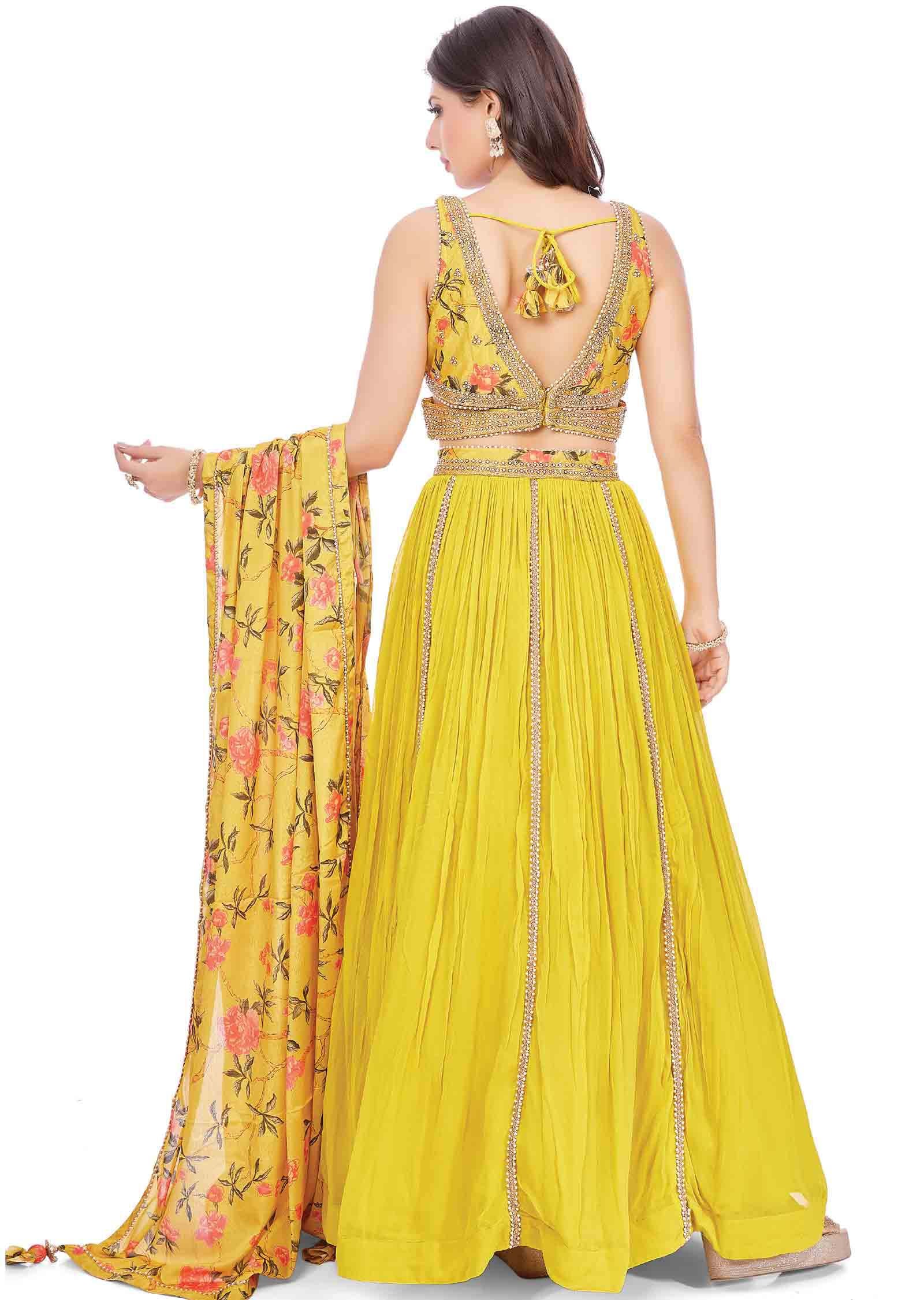 Yellow Chinnon Georgette Bridal Lehenga