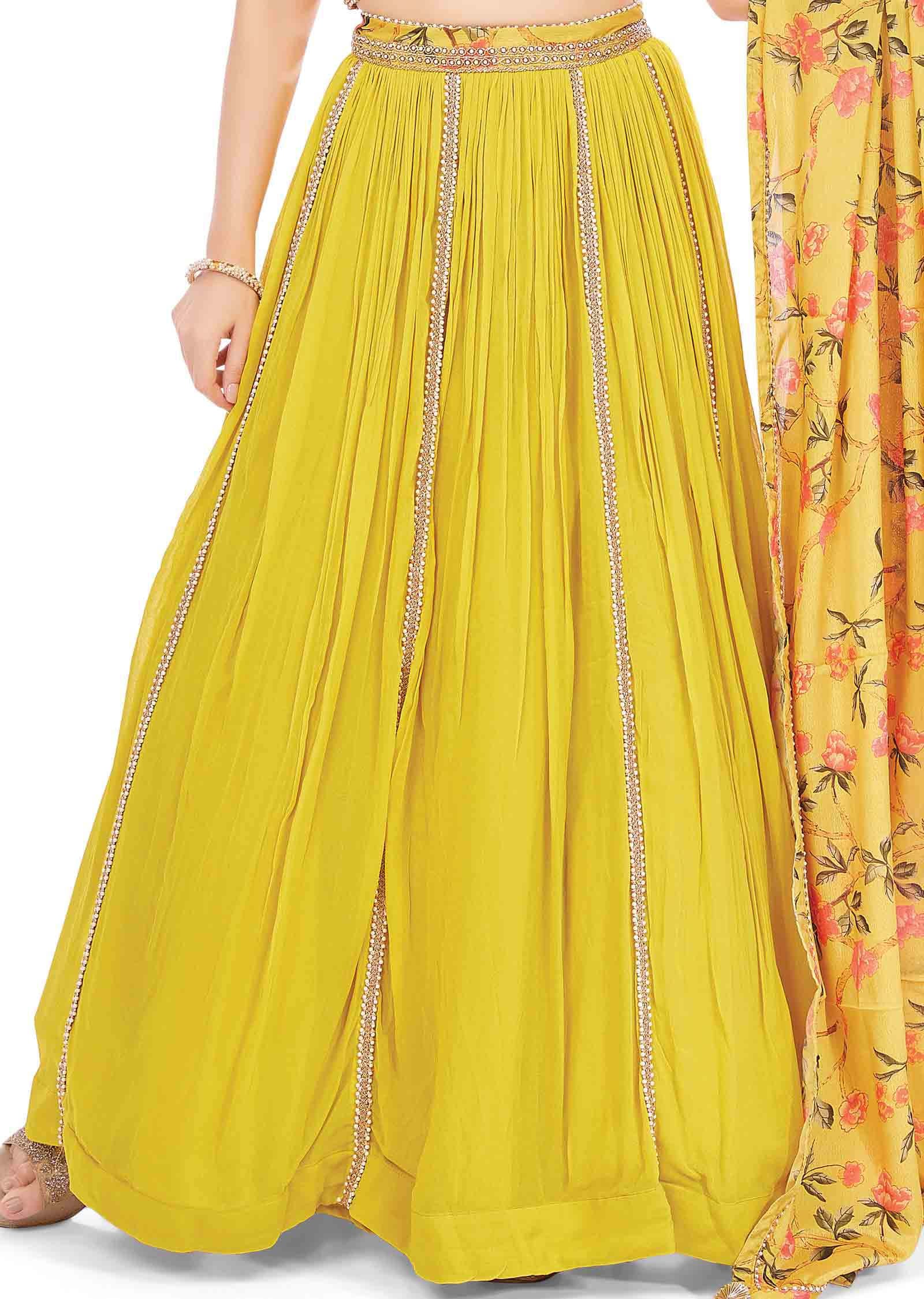 Yellow Chinnon Georgette Bridal Lehenga