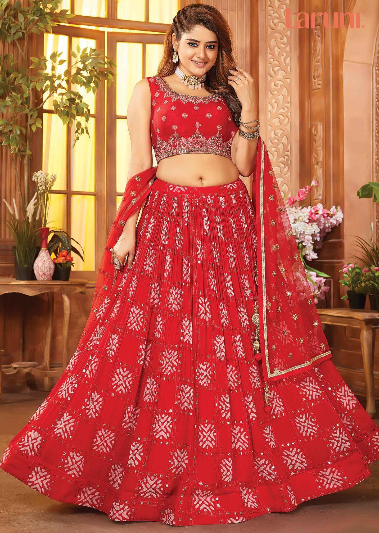 Red Silk Georgette Lehengas