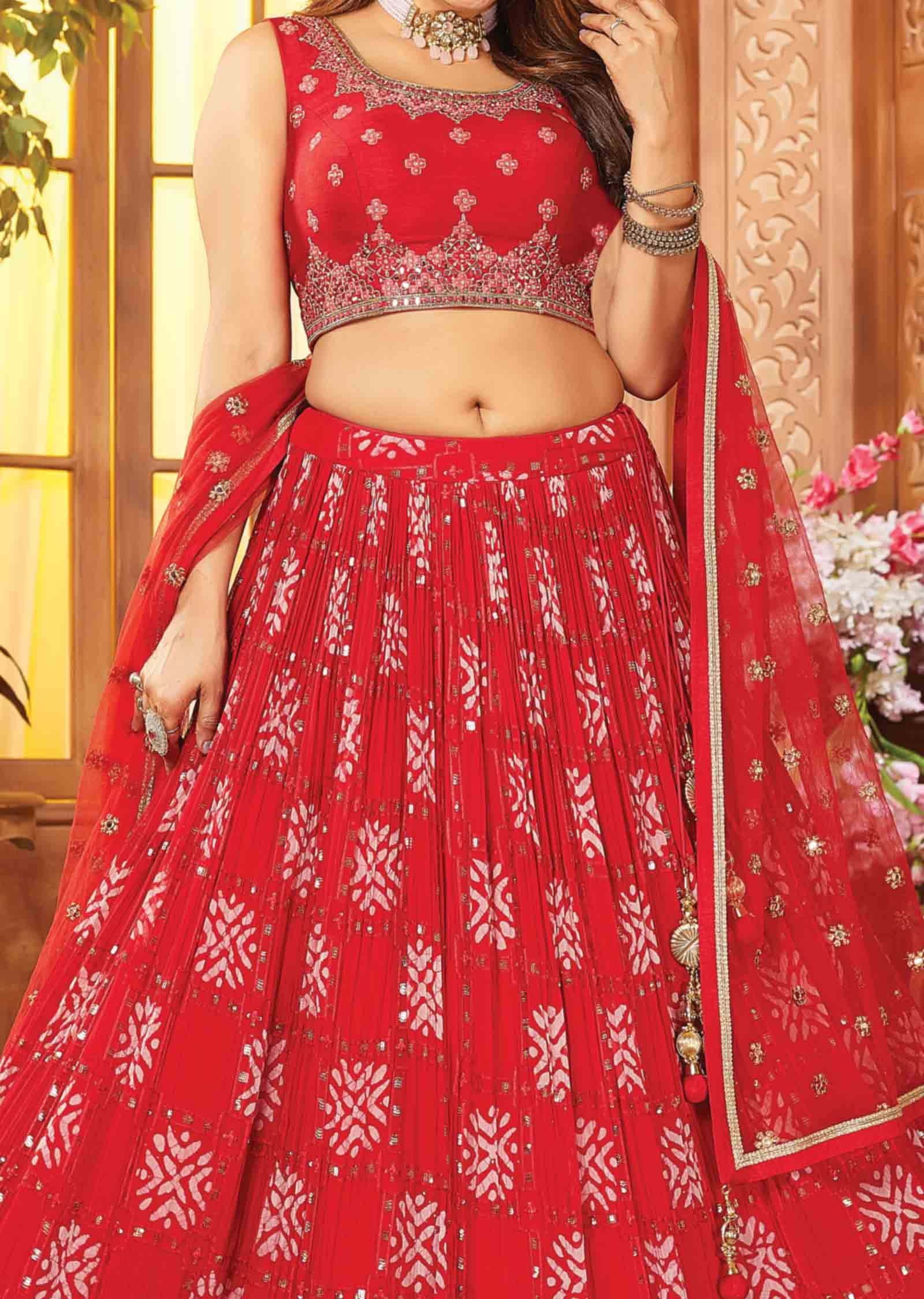 Red Silk Georgette Lehengas