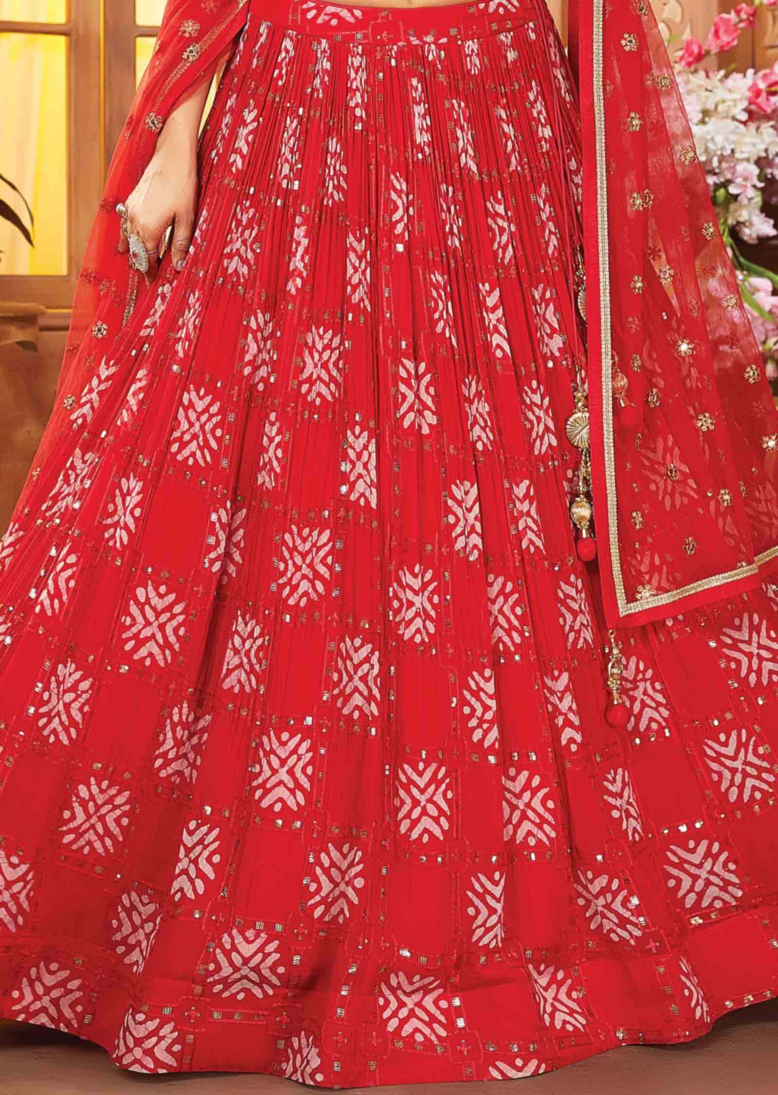 Red Silk Georgette Lehengas