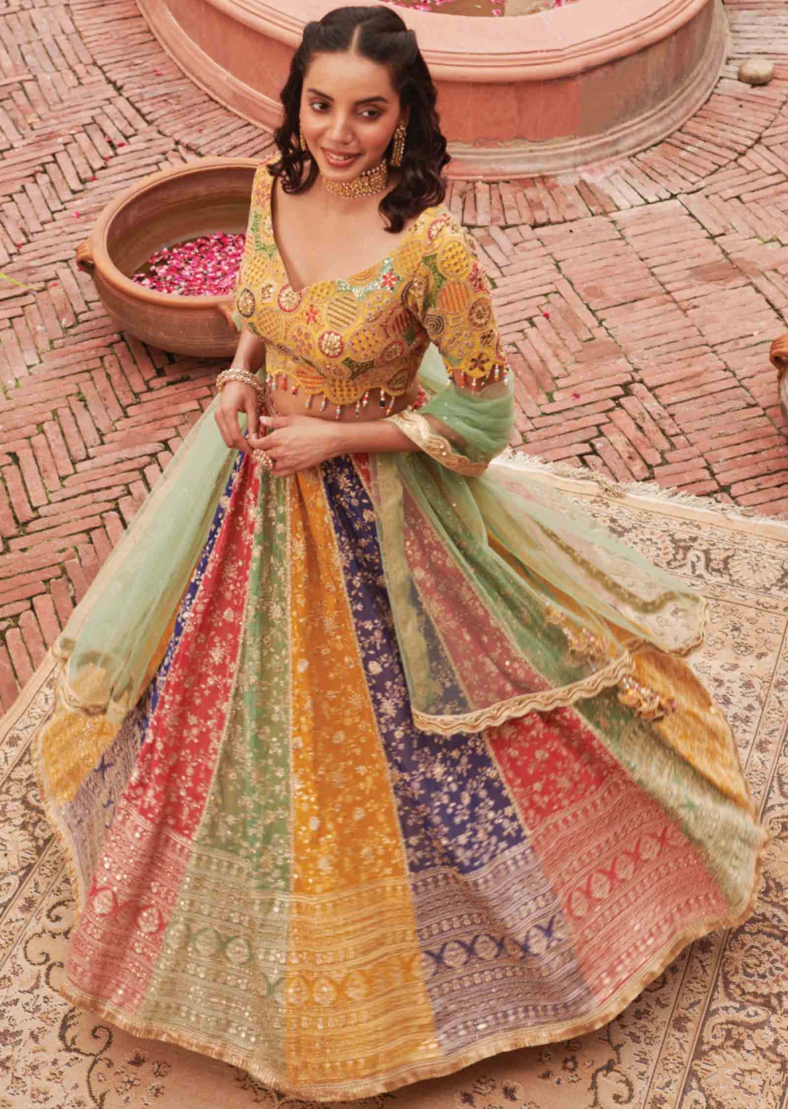 Multi Georgette Embroidered lehenga