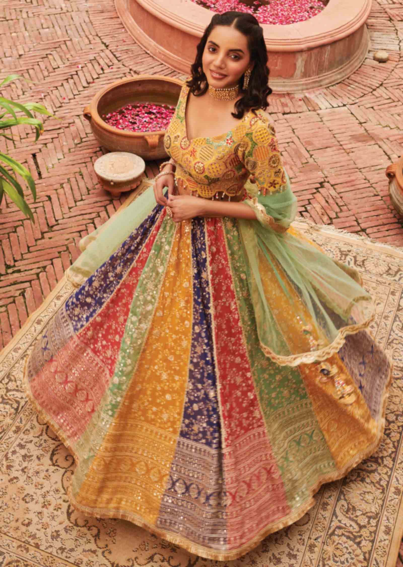 Multi Georgette Embroidered lehenga