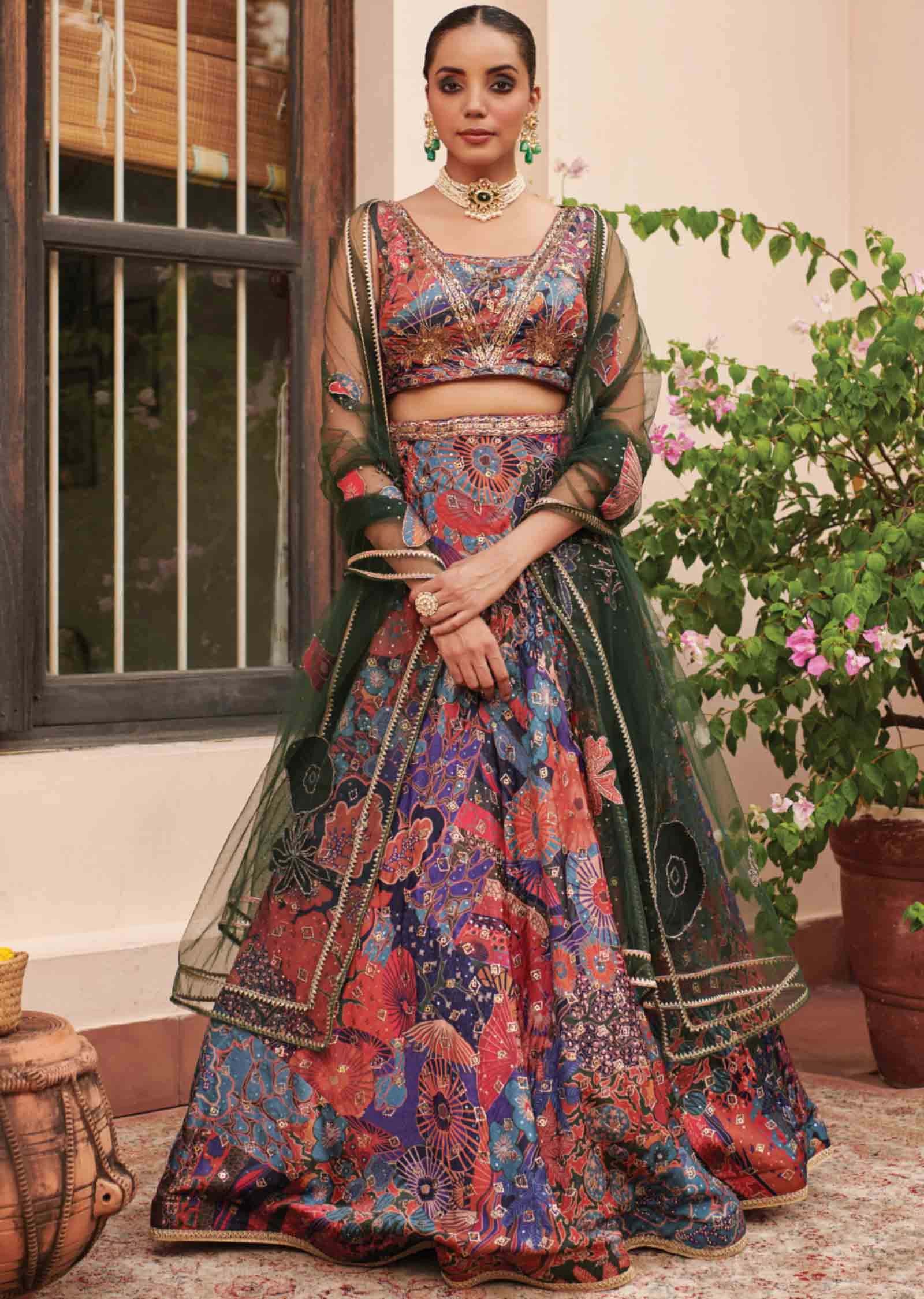 Multi Silk Embroidered lehenga