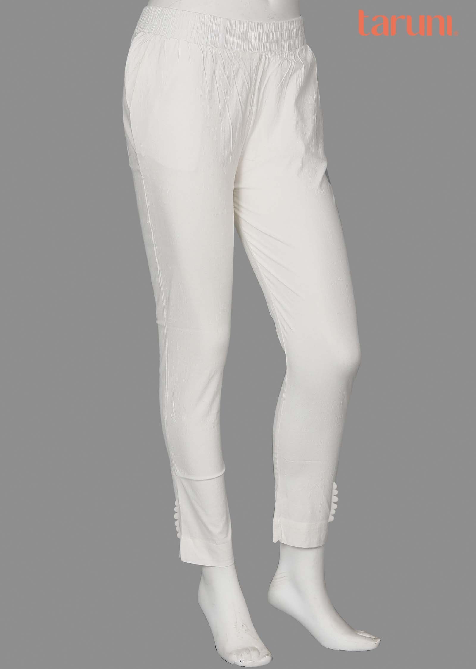 White Potli button Pants