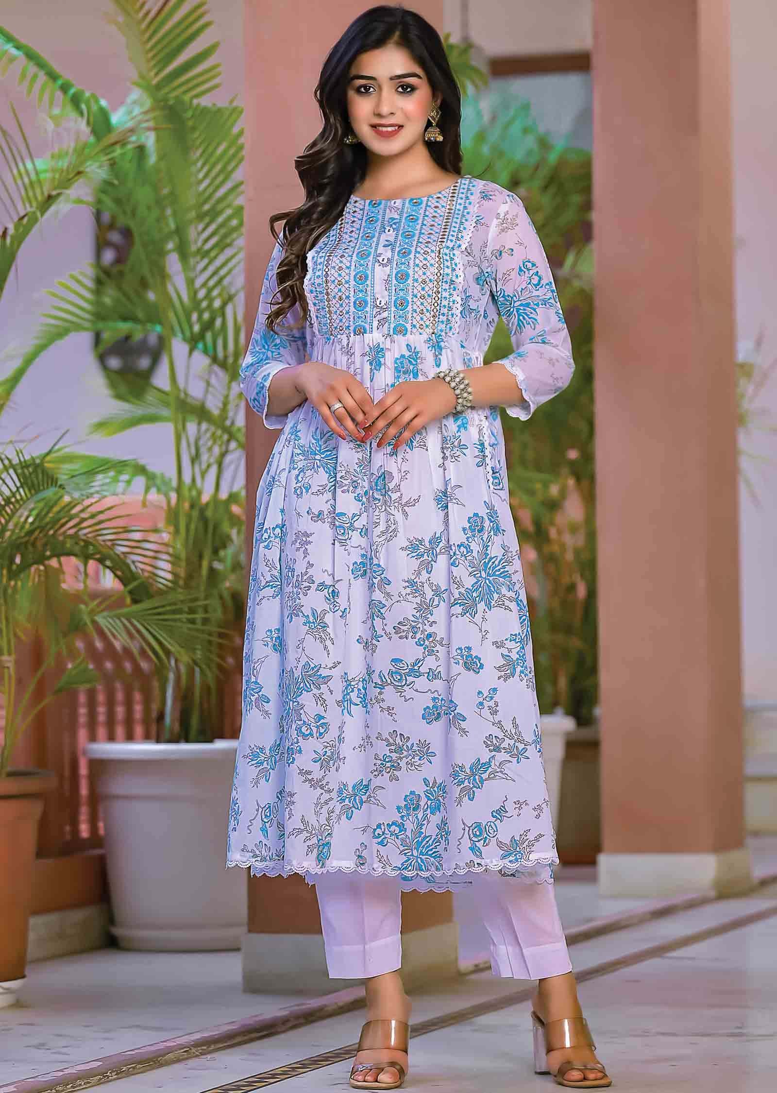 White Cotton Anarkali Suit