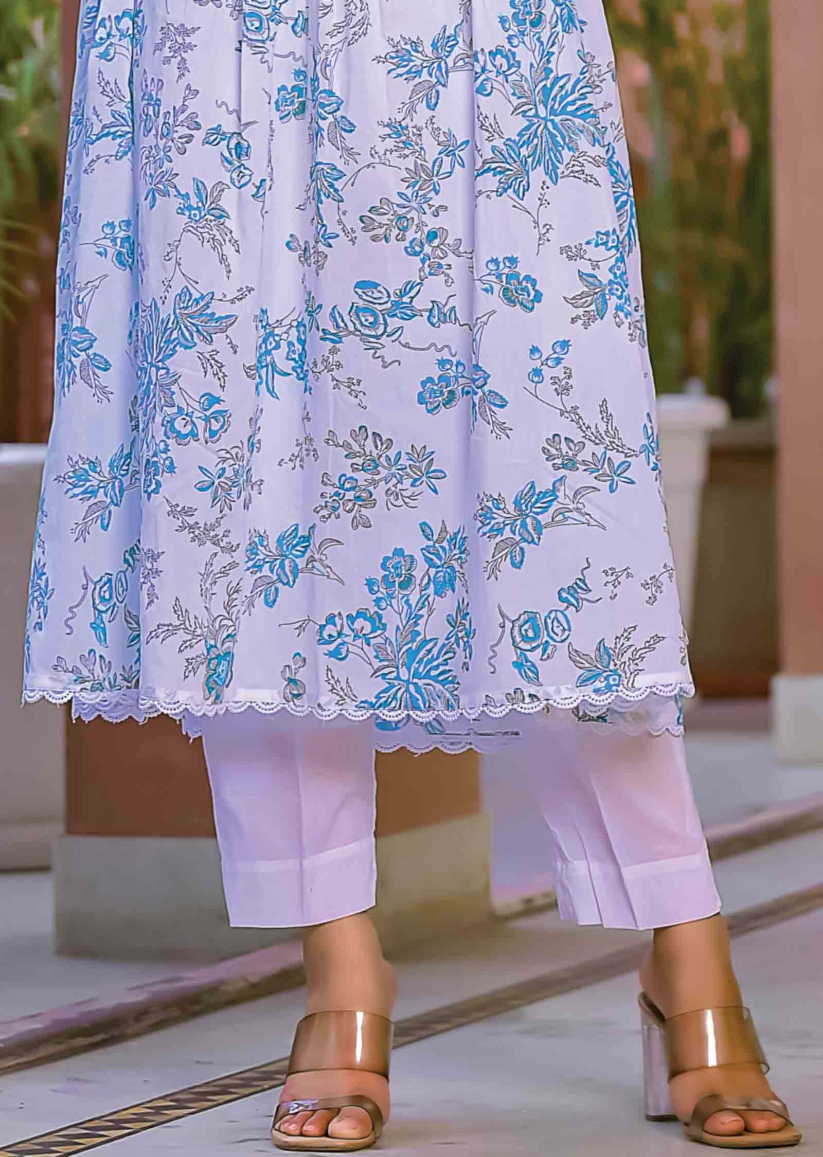 White Cotton Anarkali Suit