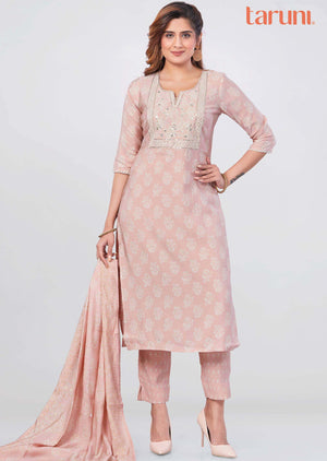 Light Peach Muslin Sequins Straight cut suits