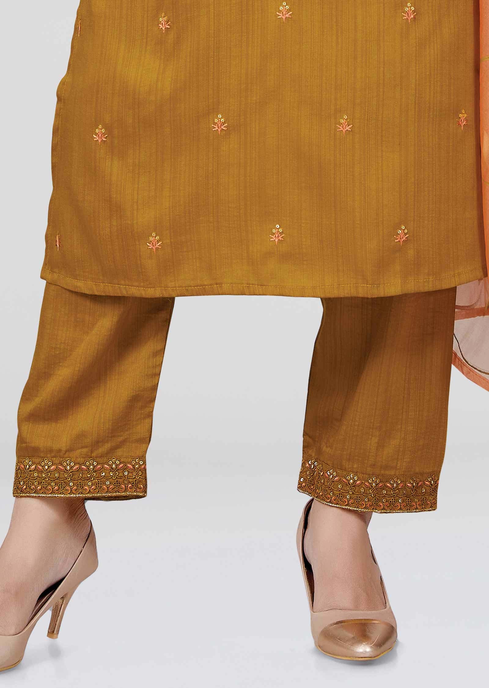 Mustard Silk Sequins Straight cut suits