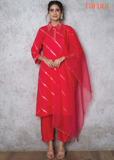 Pink Banaras Straight cut suit
