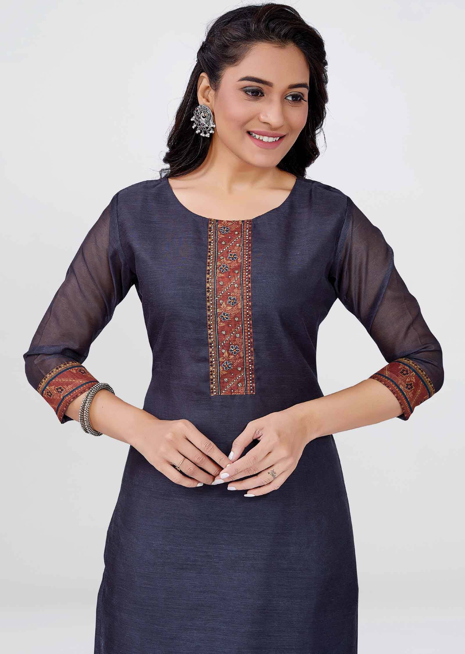 Dark Grey Chanderi Zardosi & Embroidered Straight cut suits