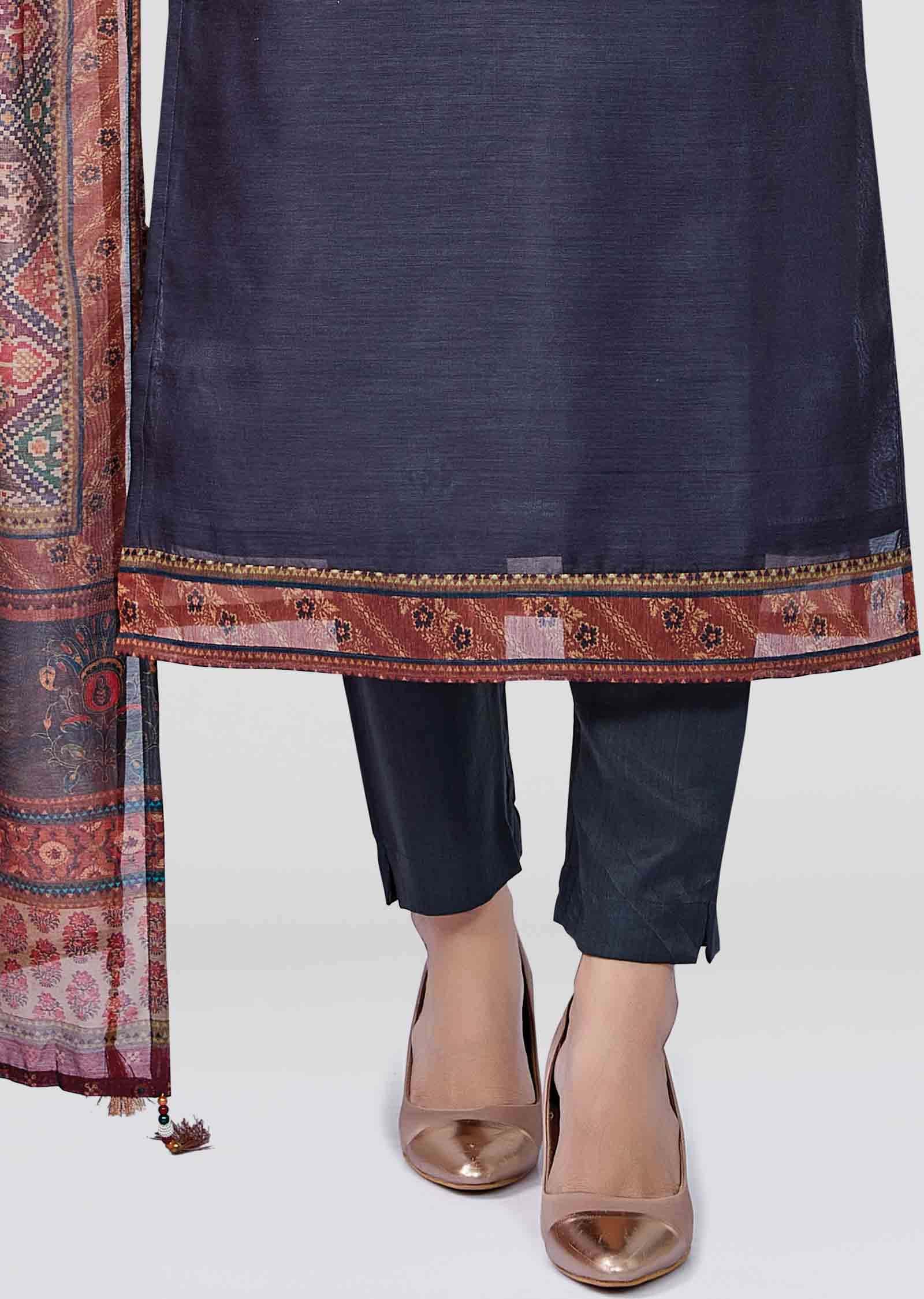 Dark Grey Chanderi Zardosi & Embroidered Straight cut suits