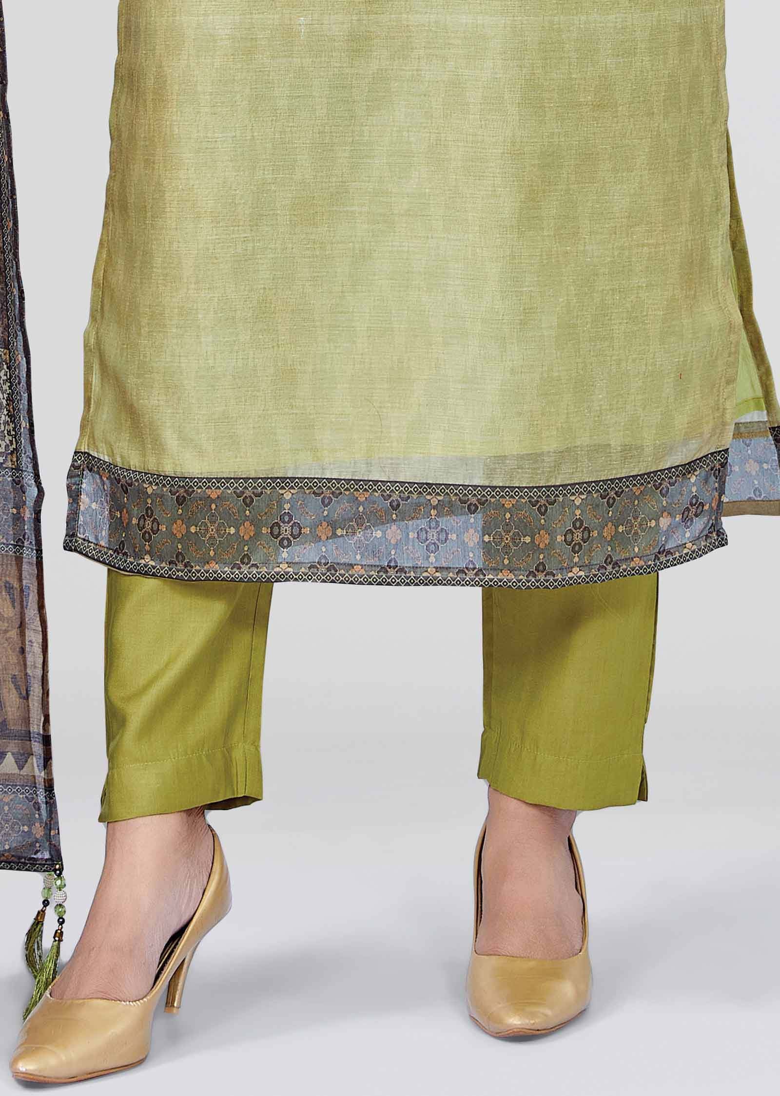 Mehandi Green Chenderi Sequins Straight cut suits