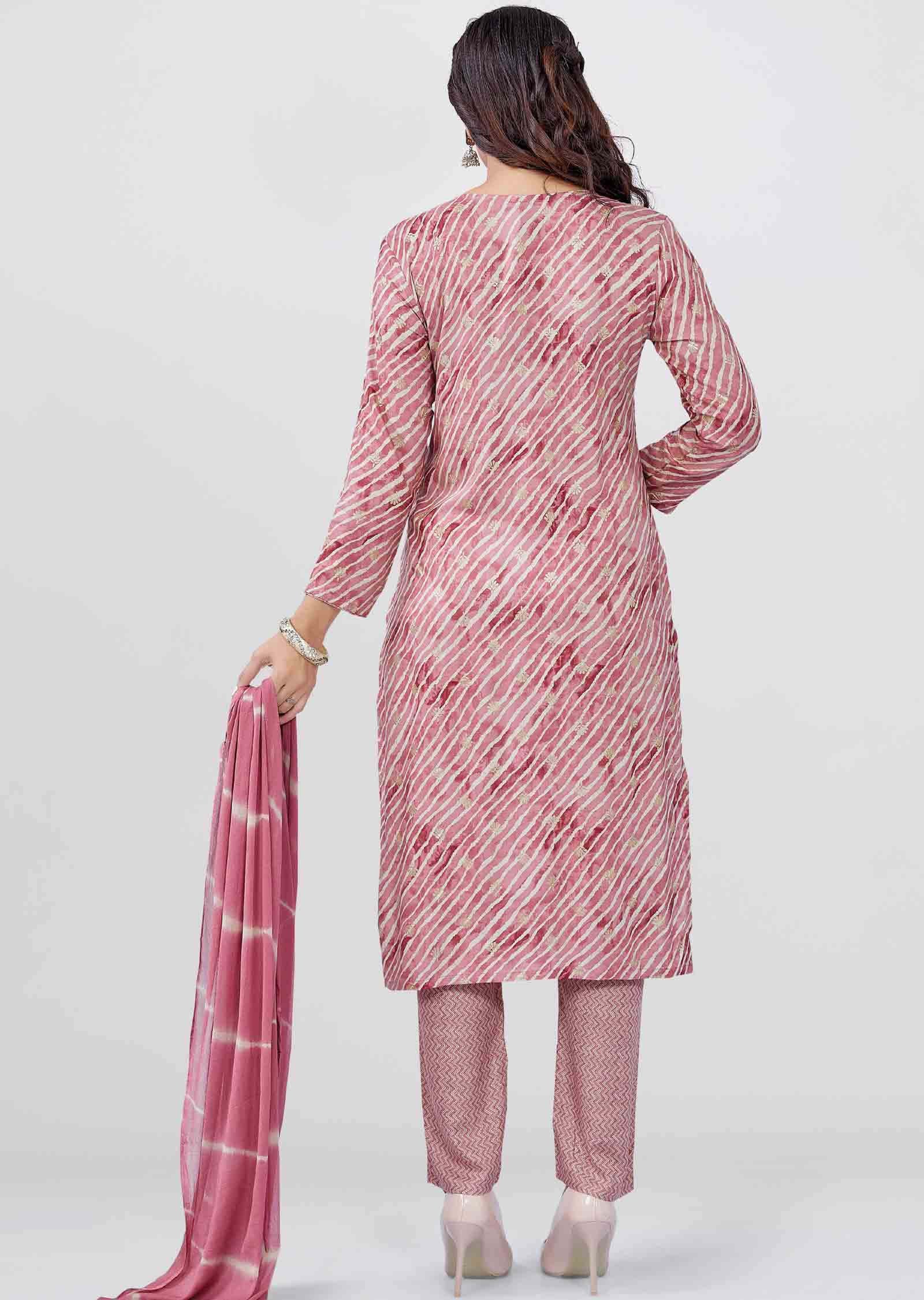 Onion Pink Reyon Embroidered Straight cut suits