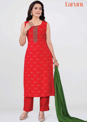 Red Silk Zardosi & Embroidered Straight cut suits