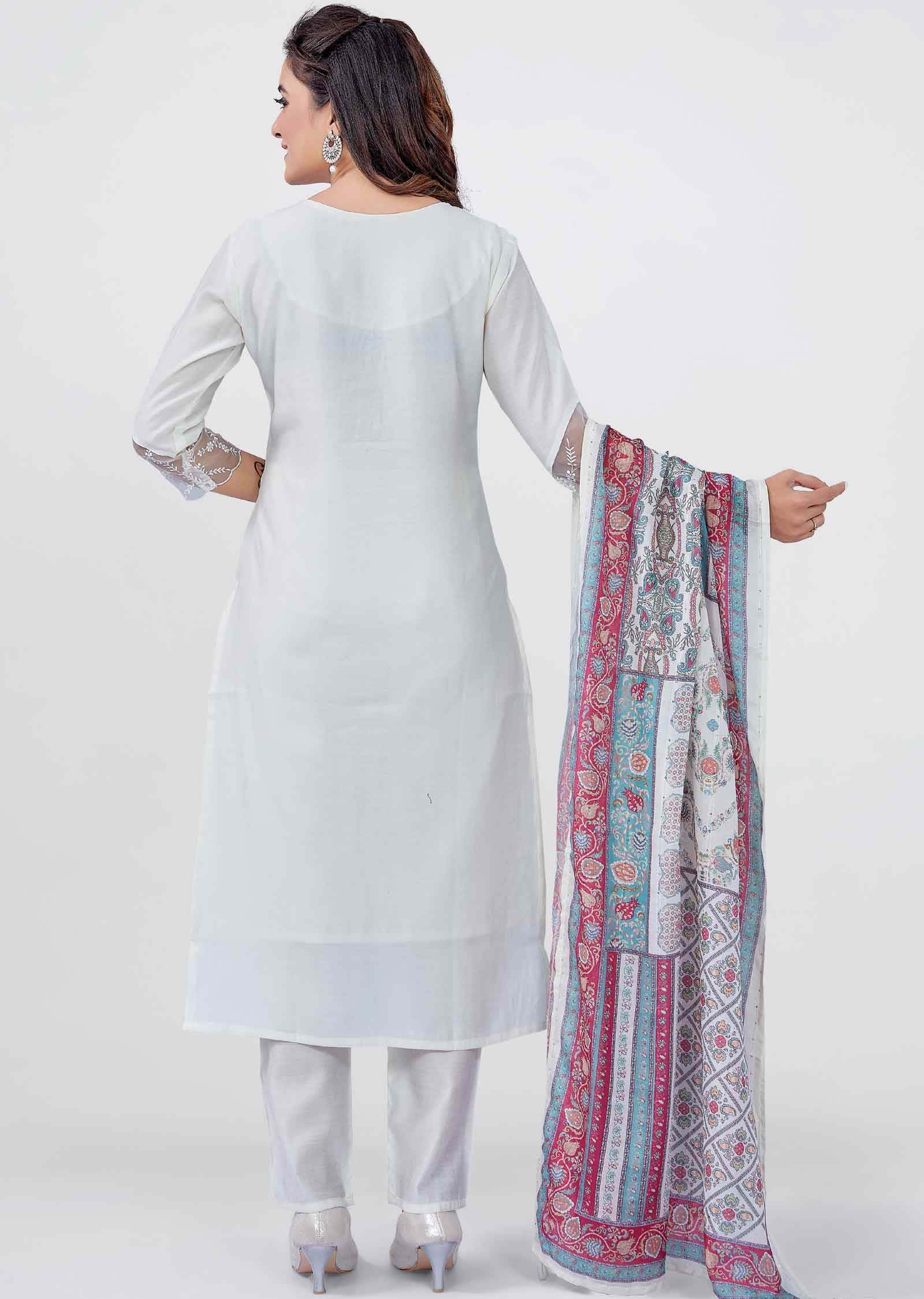 Cream Chanderi Straight cut suit