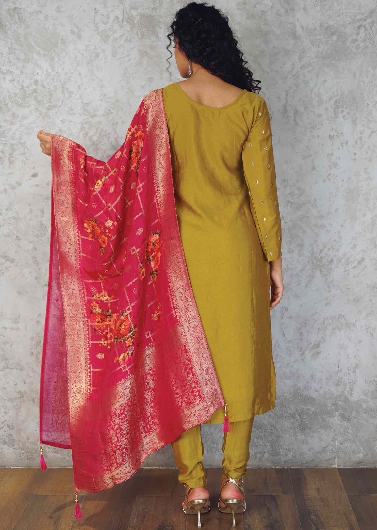 Yellow Silk Straight cut suit