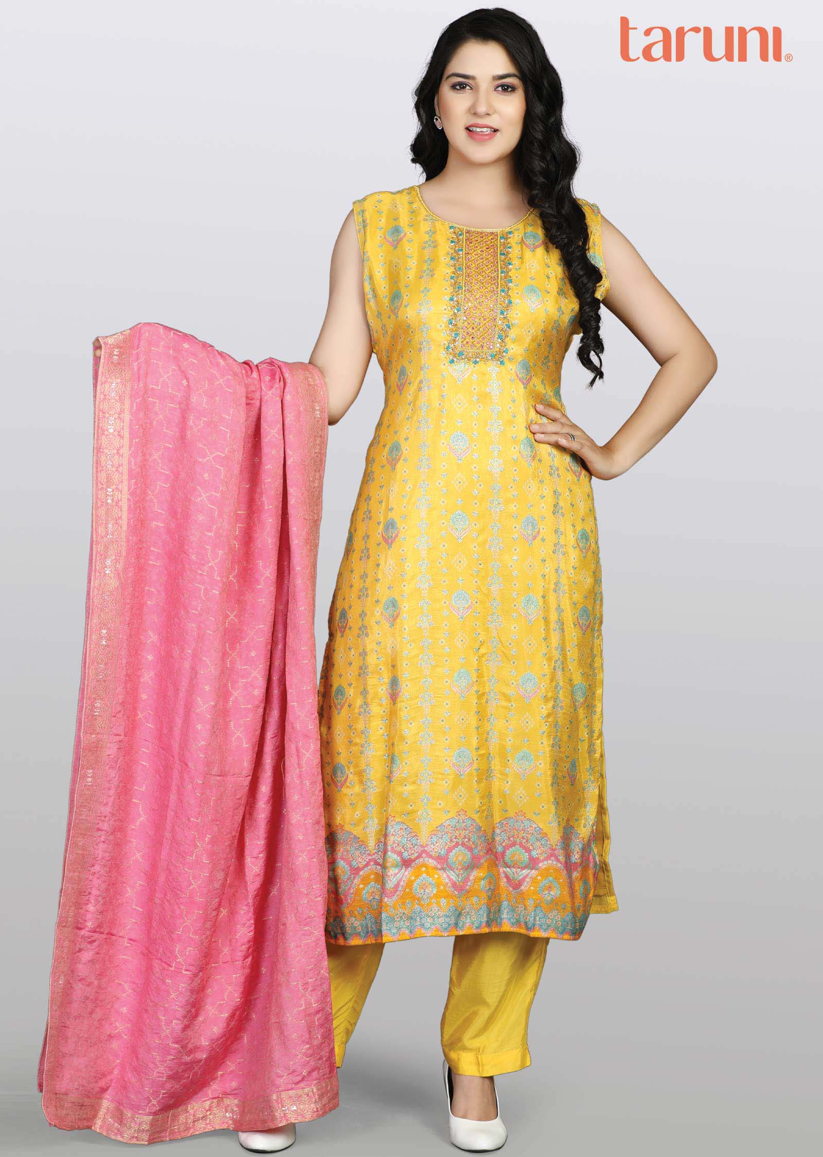 Yellow Banaras Straight cut suit