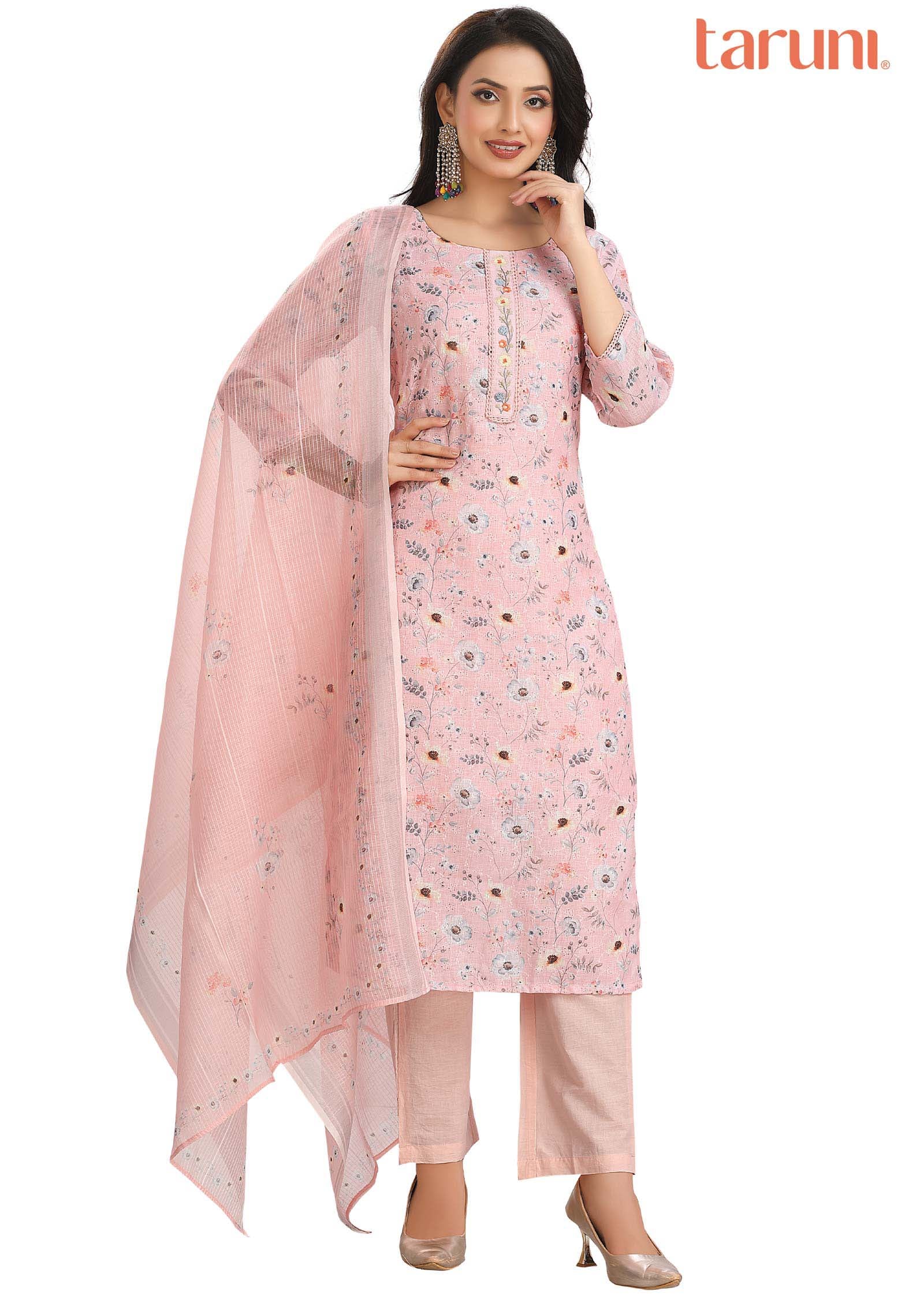 Light Peach Croatia Linen Cotton Printed Straight cut suits